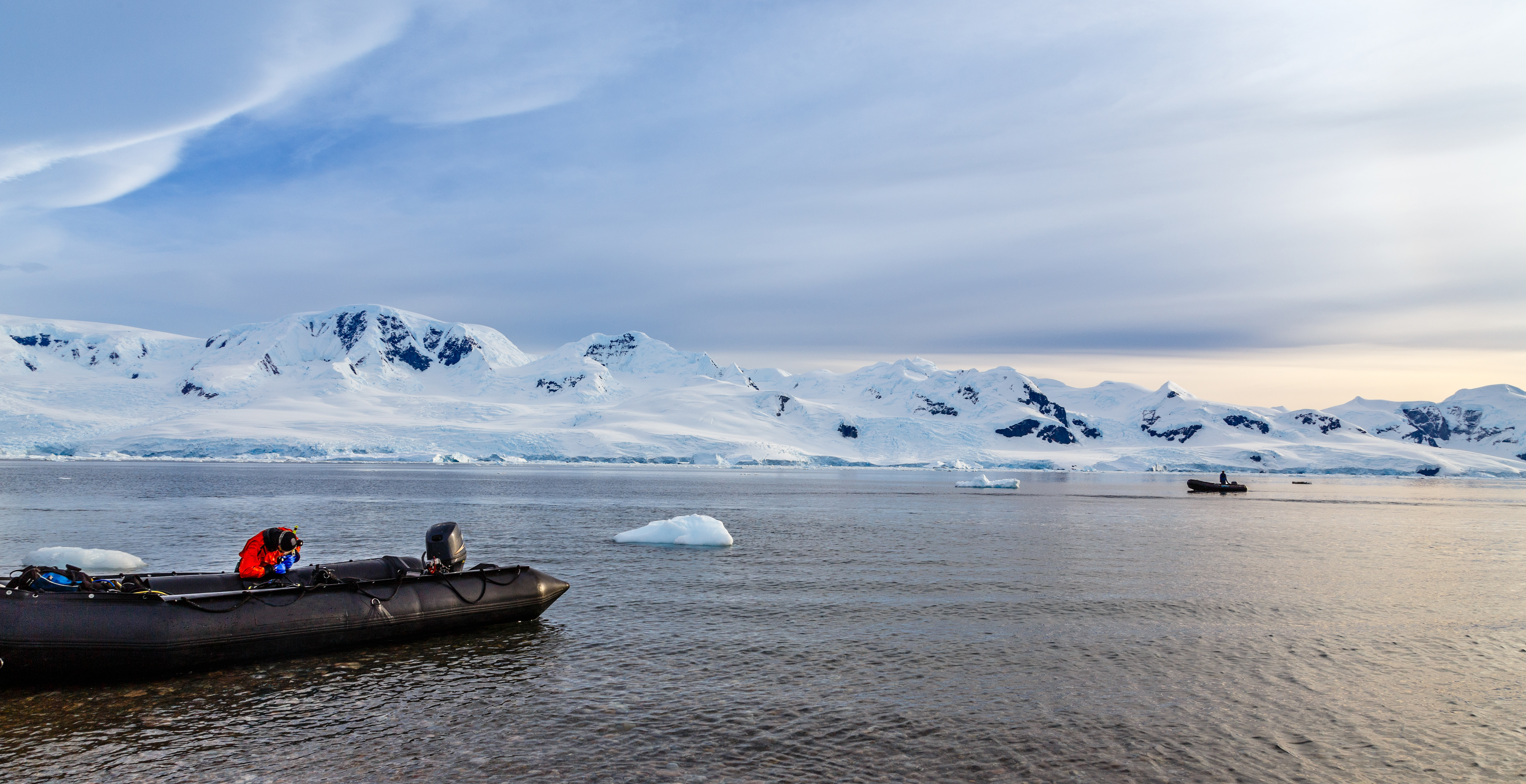 Zip through the icy waters of Antarctica on a boat