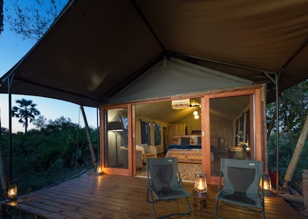 Each tent has a private lantern-lit deck
