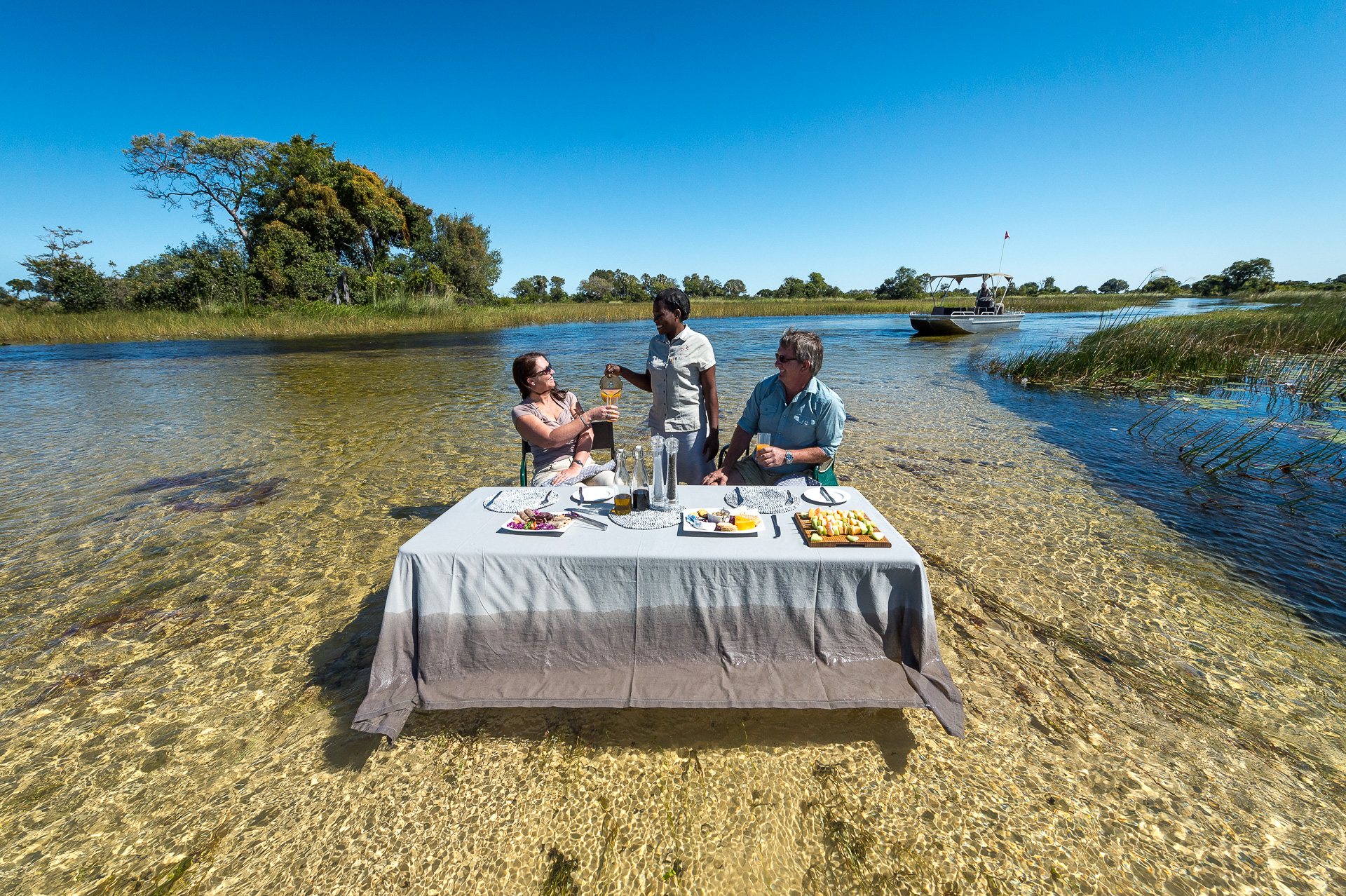 Brunch served with your toes in the clear Delta waters