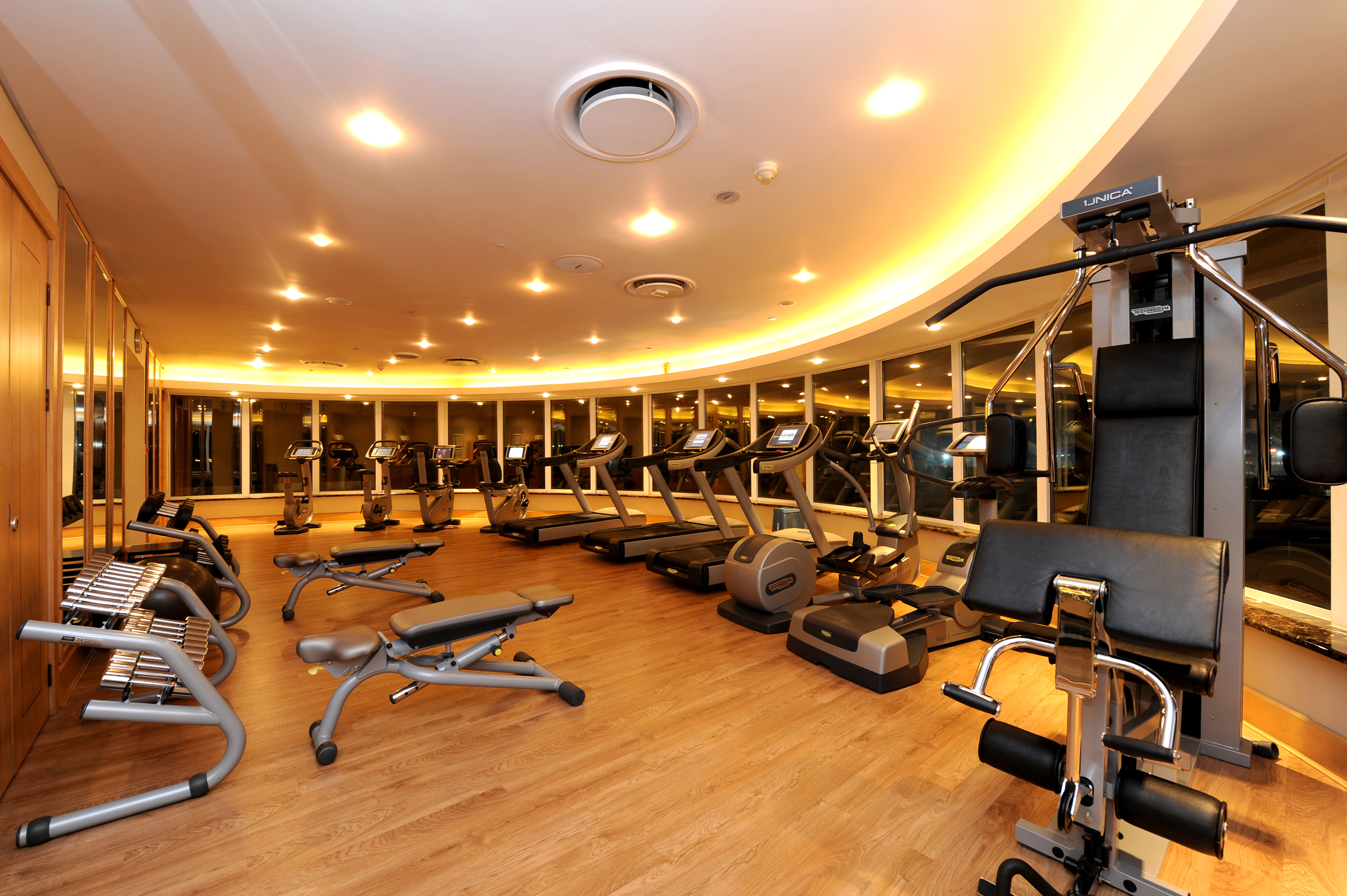 Gym located on top floor, open 24 hours to hotel guests