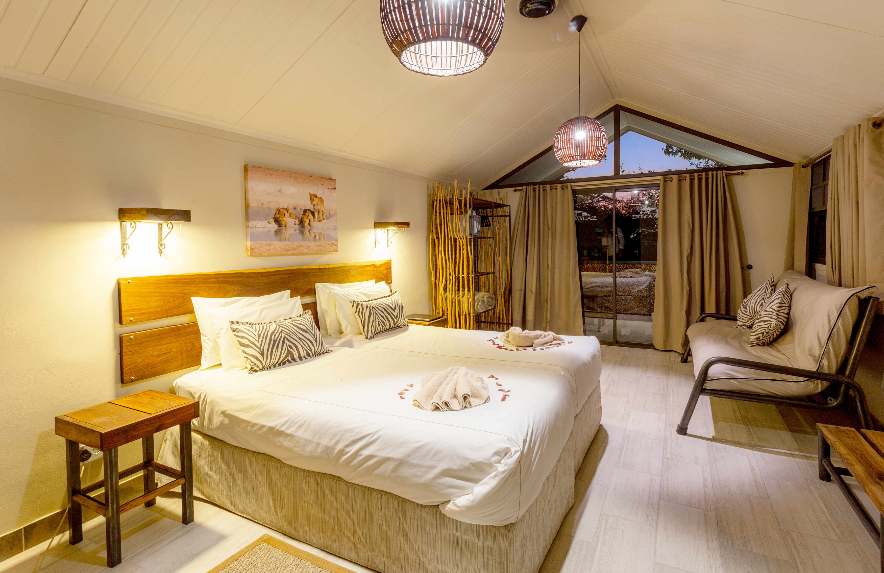 The luxury interior of the units at Etosha Village