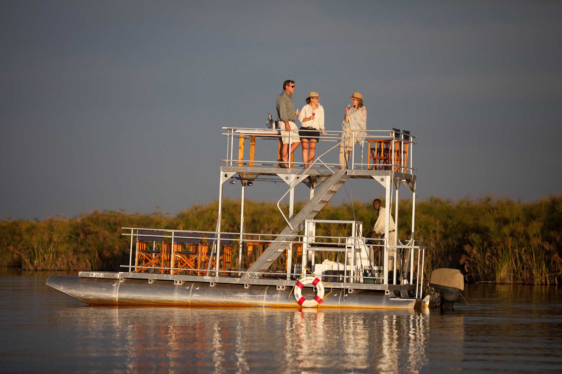 Enjoy sundowners on the barge on Weboro Lagoon