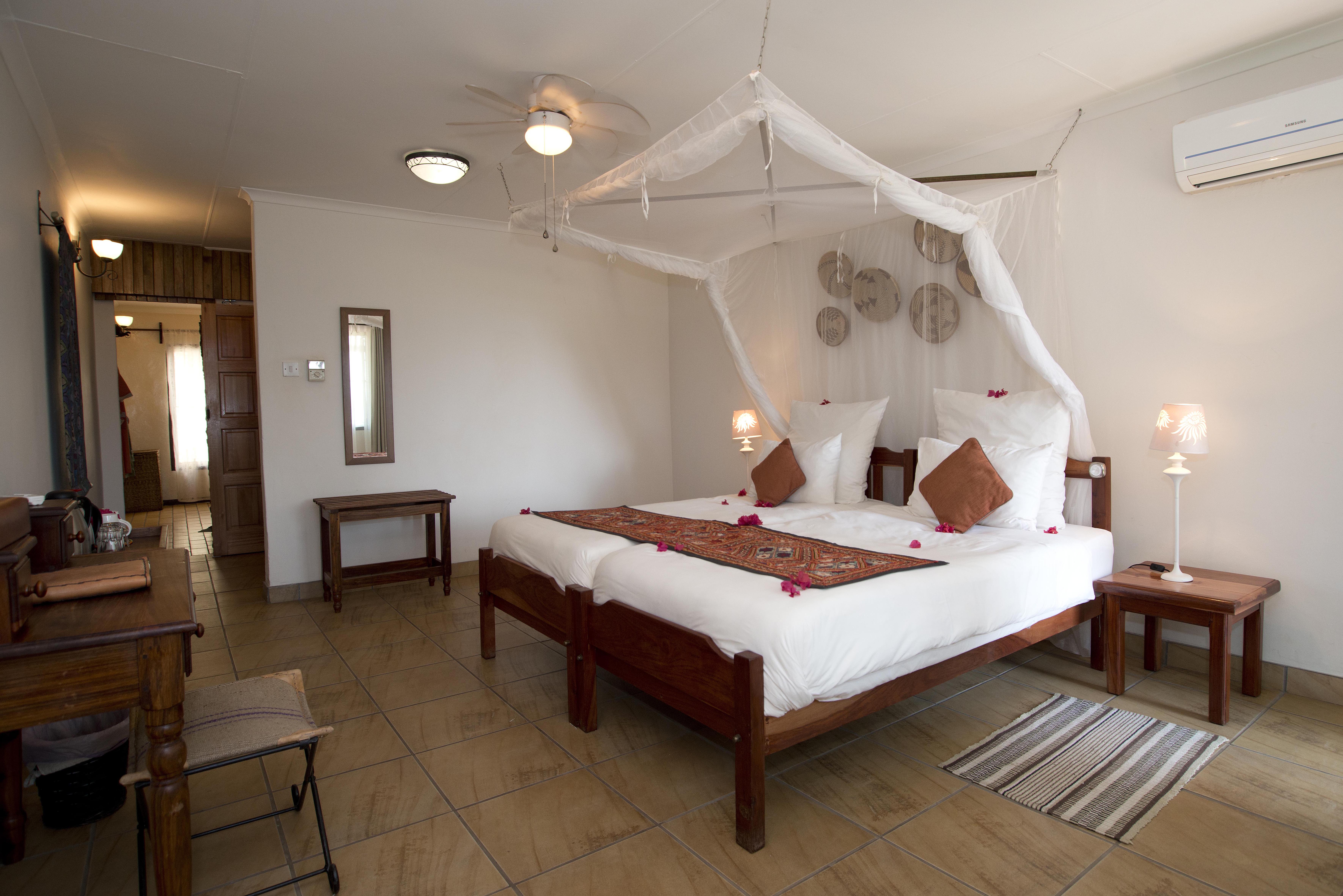 Spacious double guest room, view from verandah