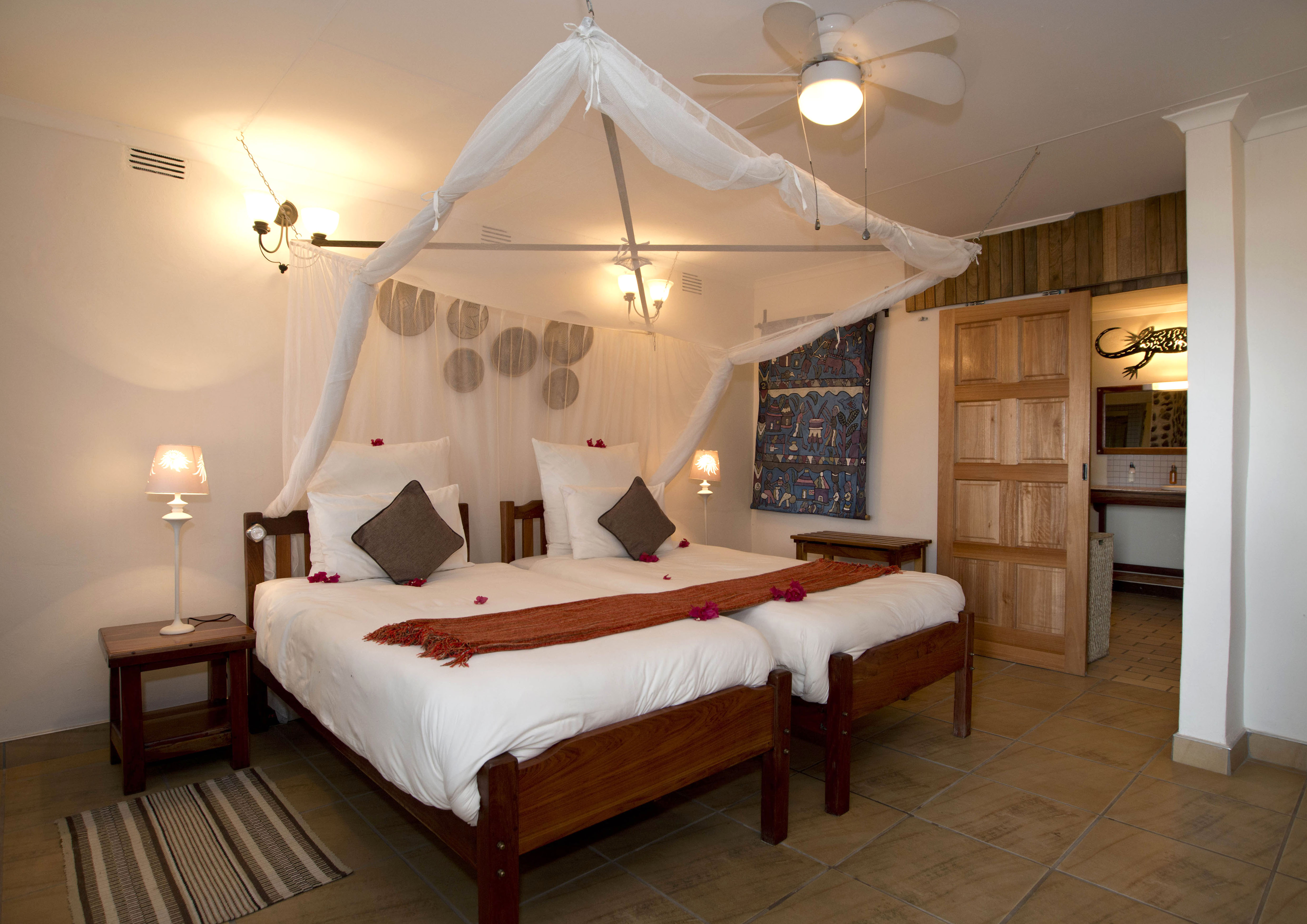 Spacious double guest room, view from verandah