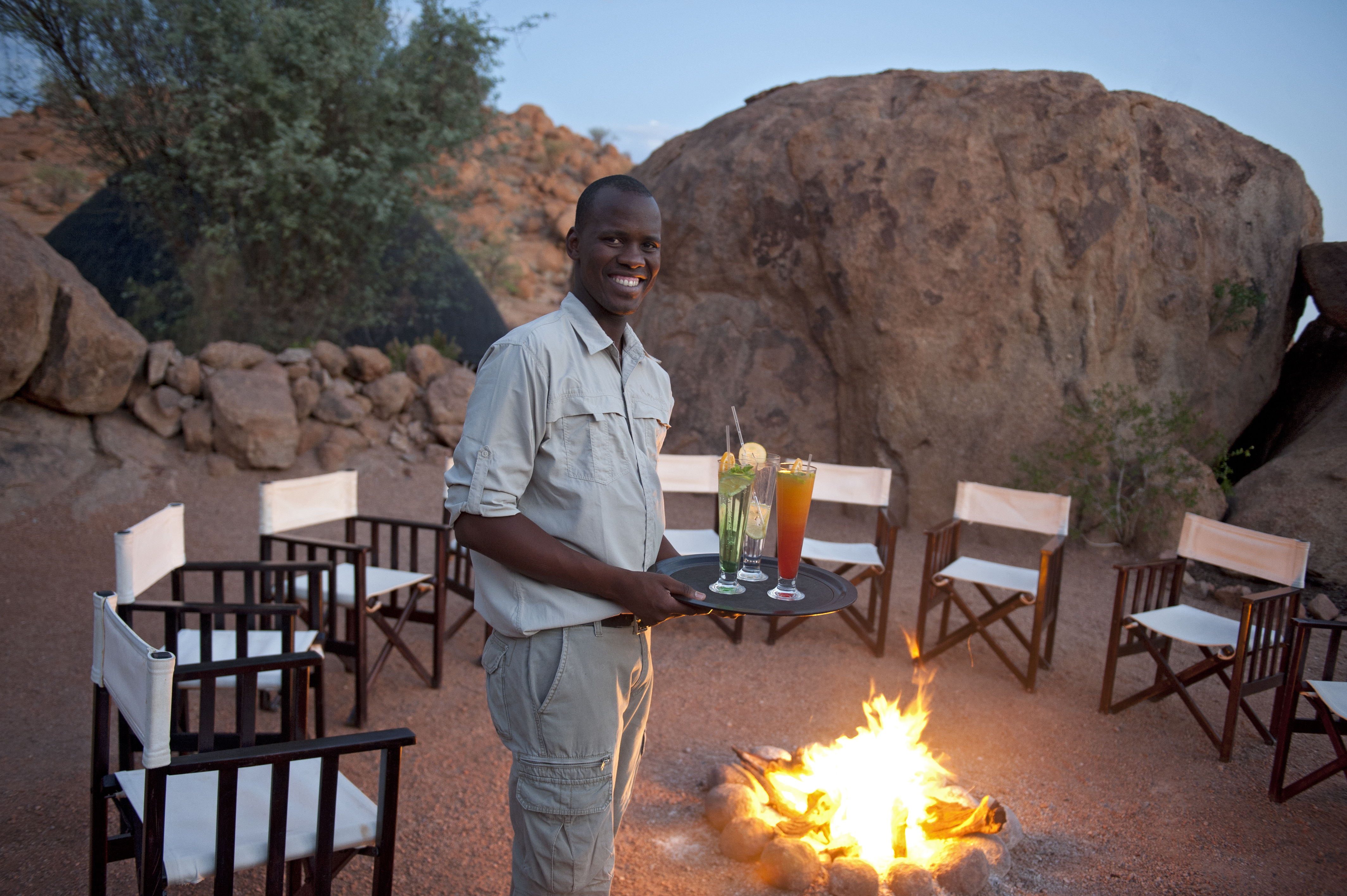 Guests can enjoy sundowners around the campfire in the evenings