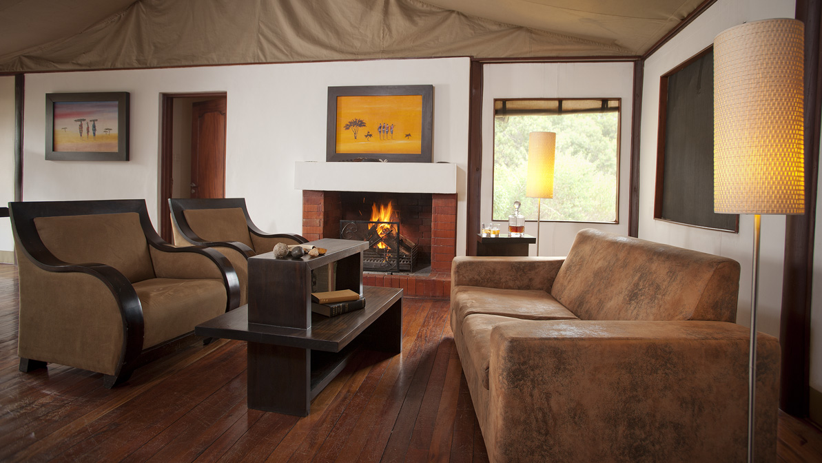 Comfortable living room with a fireplace in a relaxinig environ