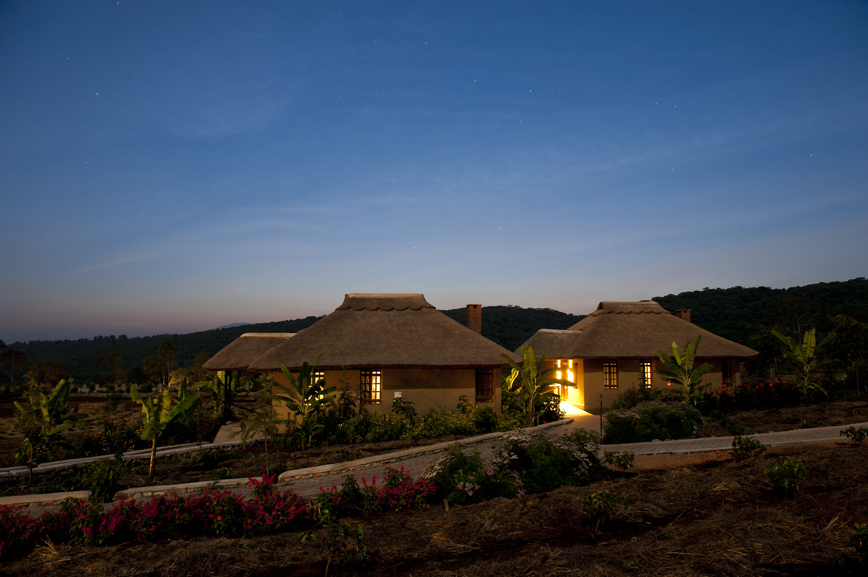 Rooms from the outside at dawn