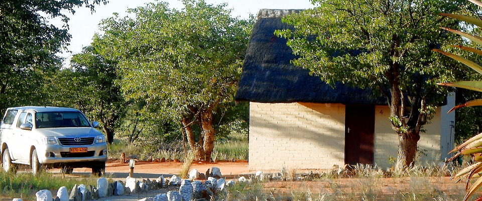 Park your car right next to your bungalow @ Kamanjab Rest Camp