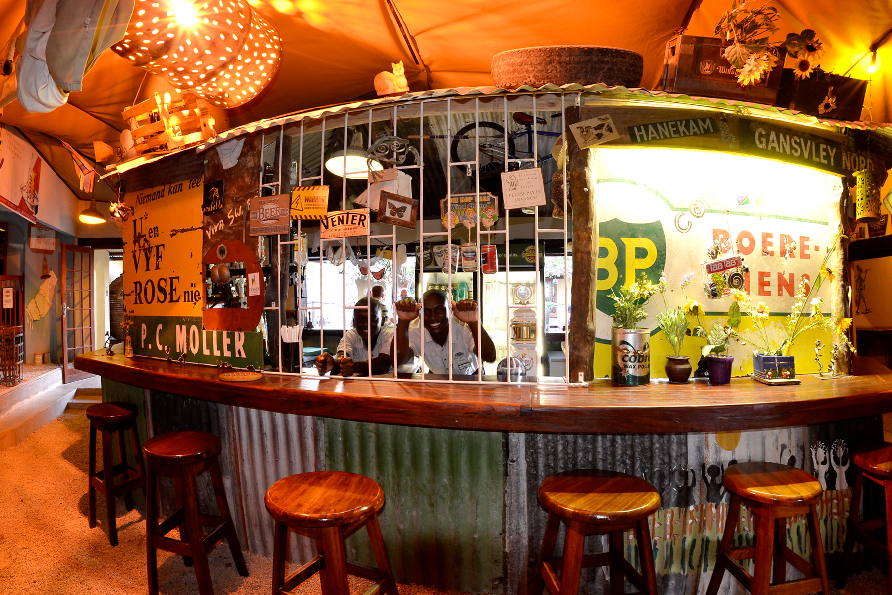 The Oshebeena Bar is styled to look like an African township bar.