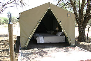 Tented chalet with "donkey" boiler