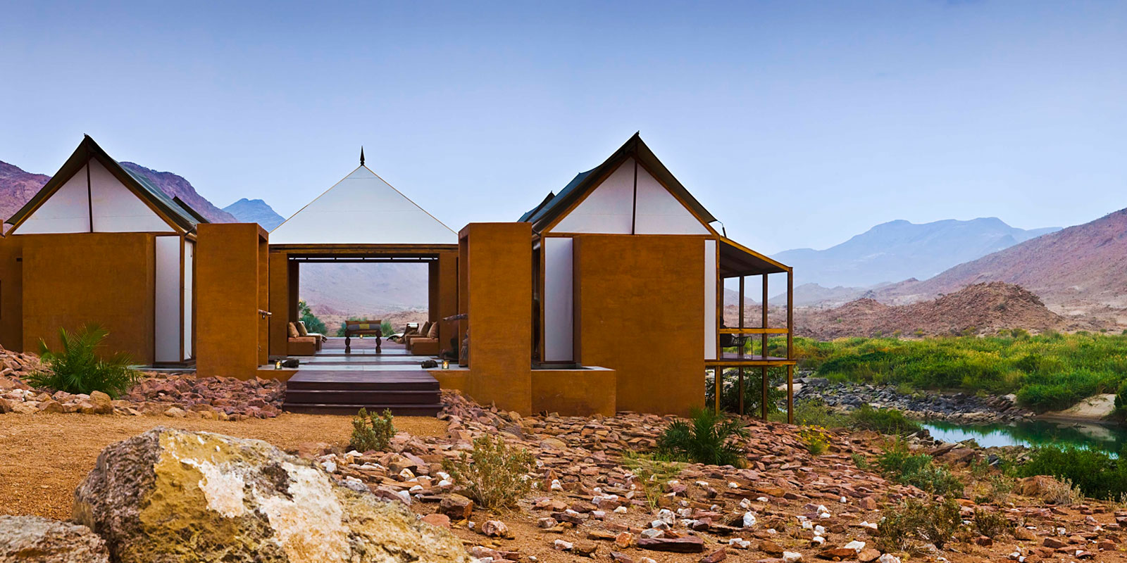 An eco-friendly lodge built on a sweeping ridge and opening up to breathtaking views of the Kunene River