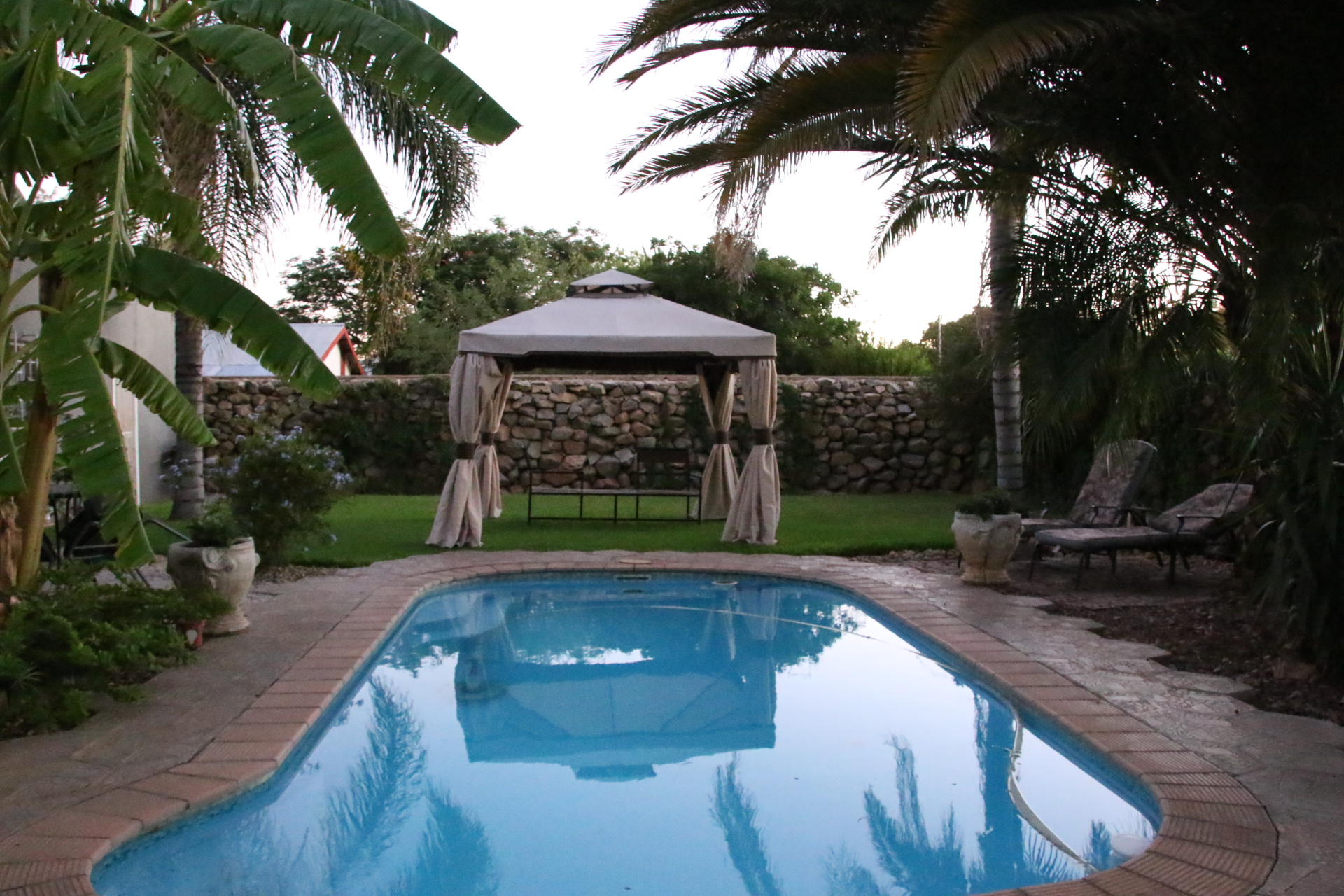 Pool overlooking luscious garden