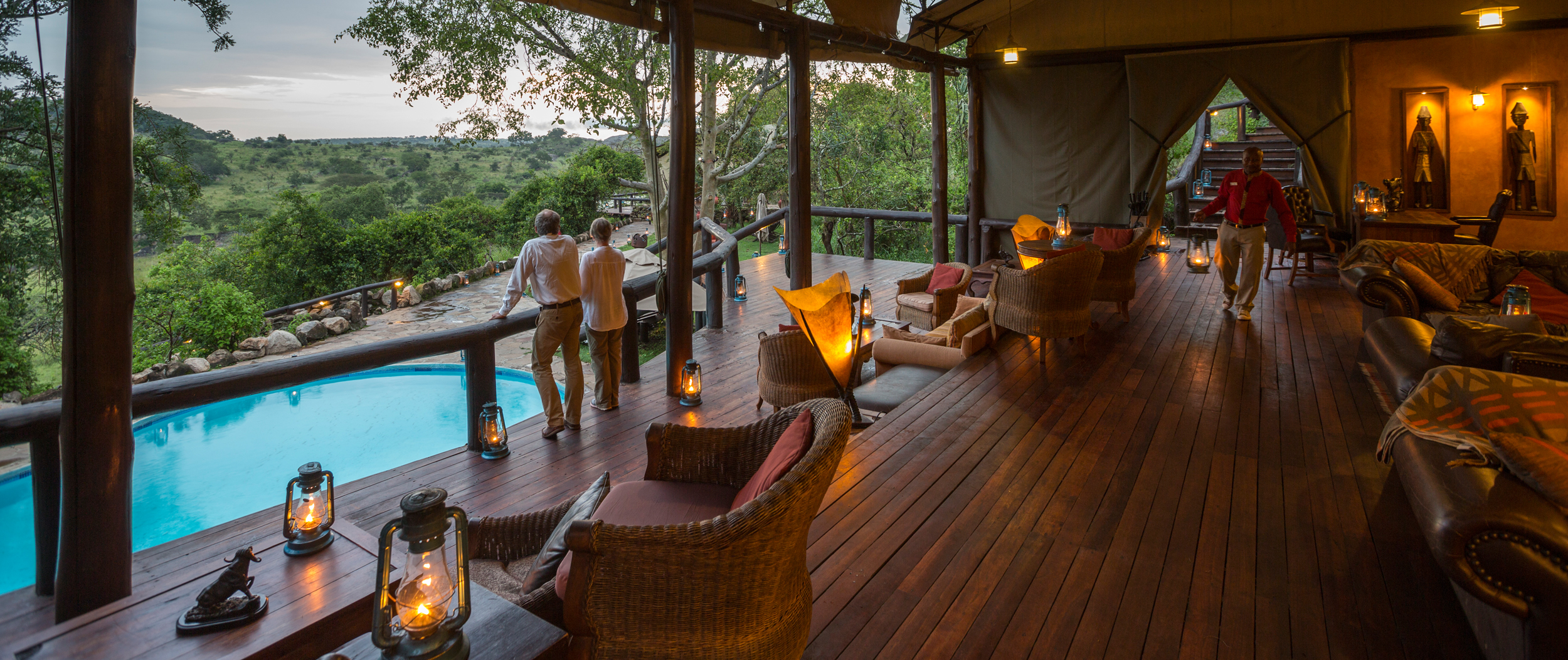 Open-fronted main lounge and inviting swimming pool