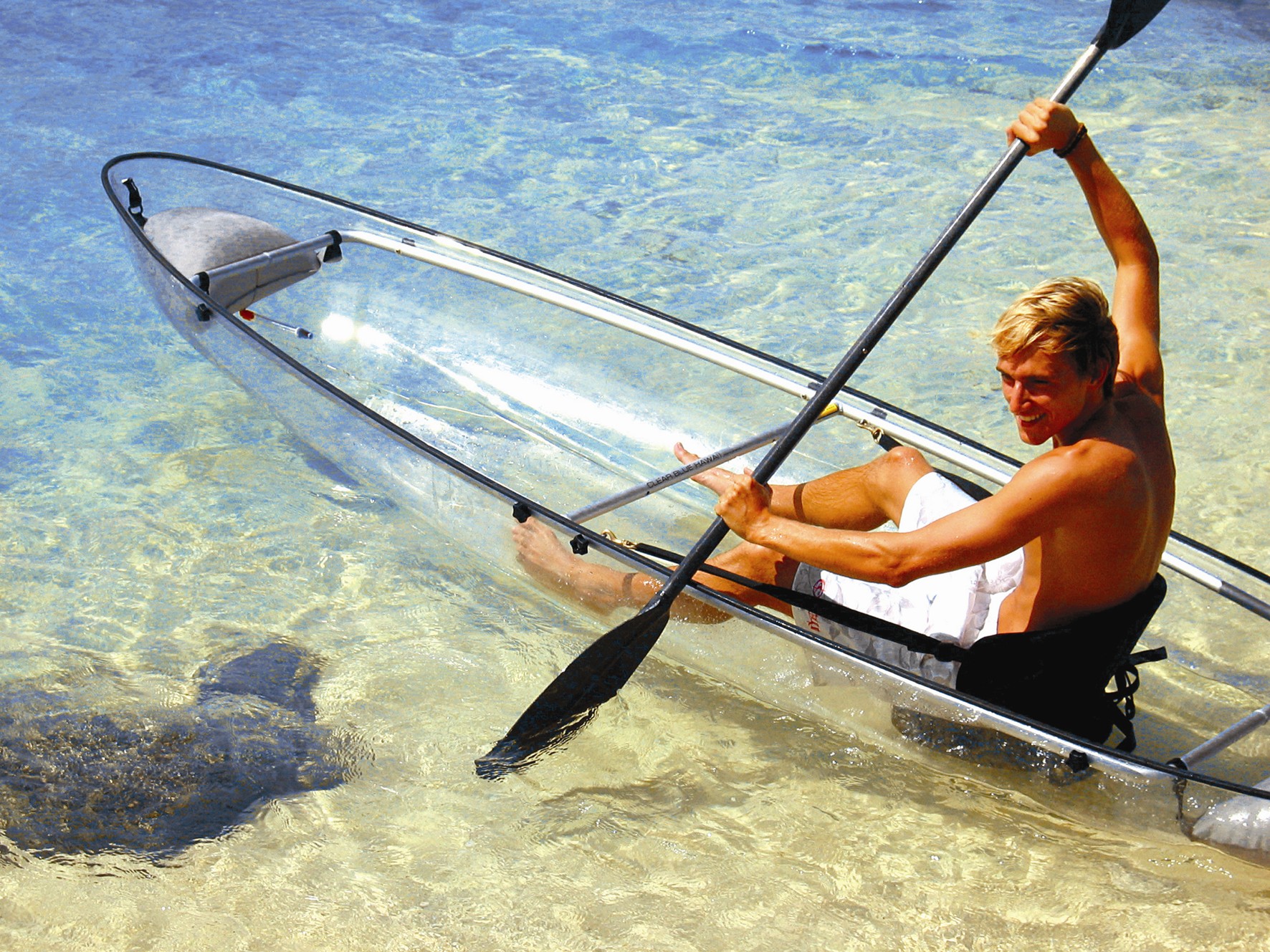 Glass bottom kayaks for guests to explore the shoreline.