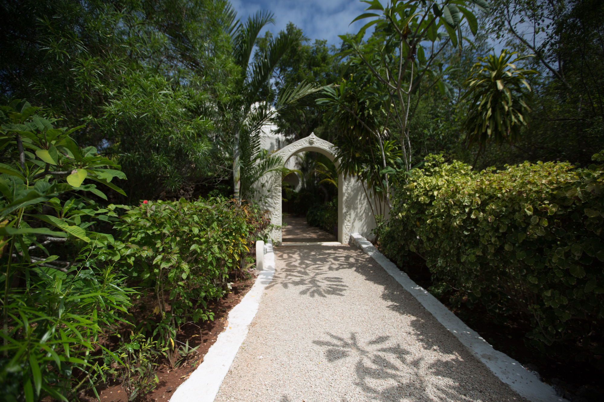 Walkways through the lush gardens of Kilindi