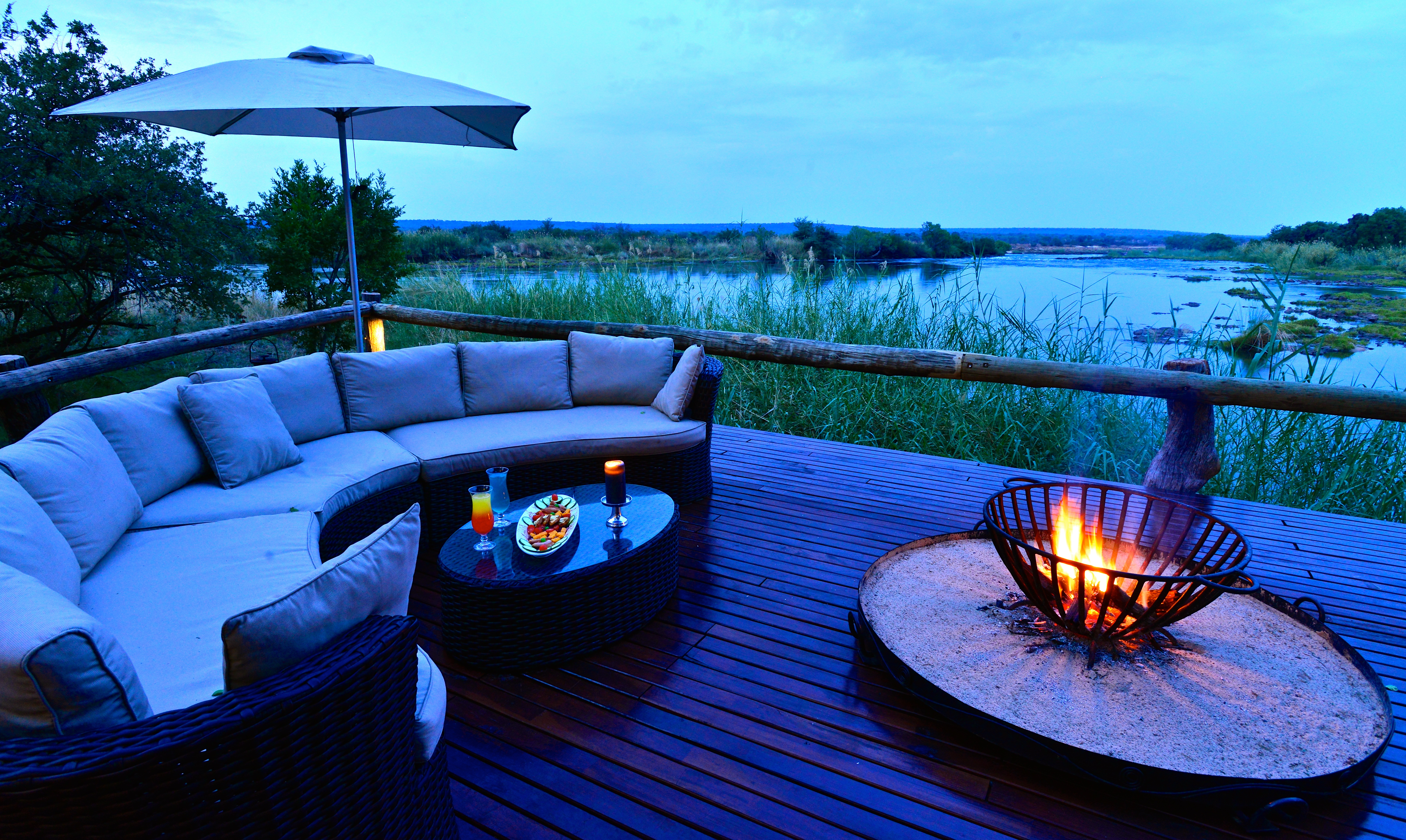 Campdire on the deck overlooking the Zambezi River