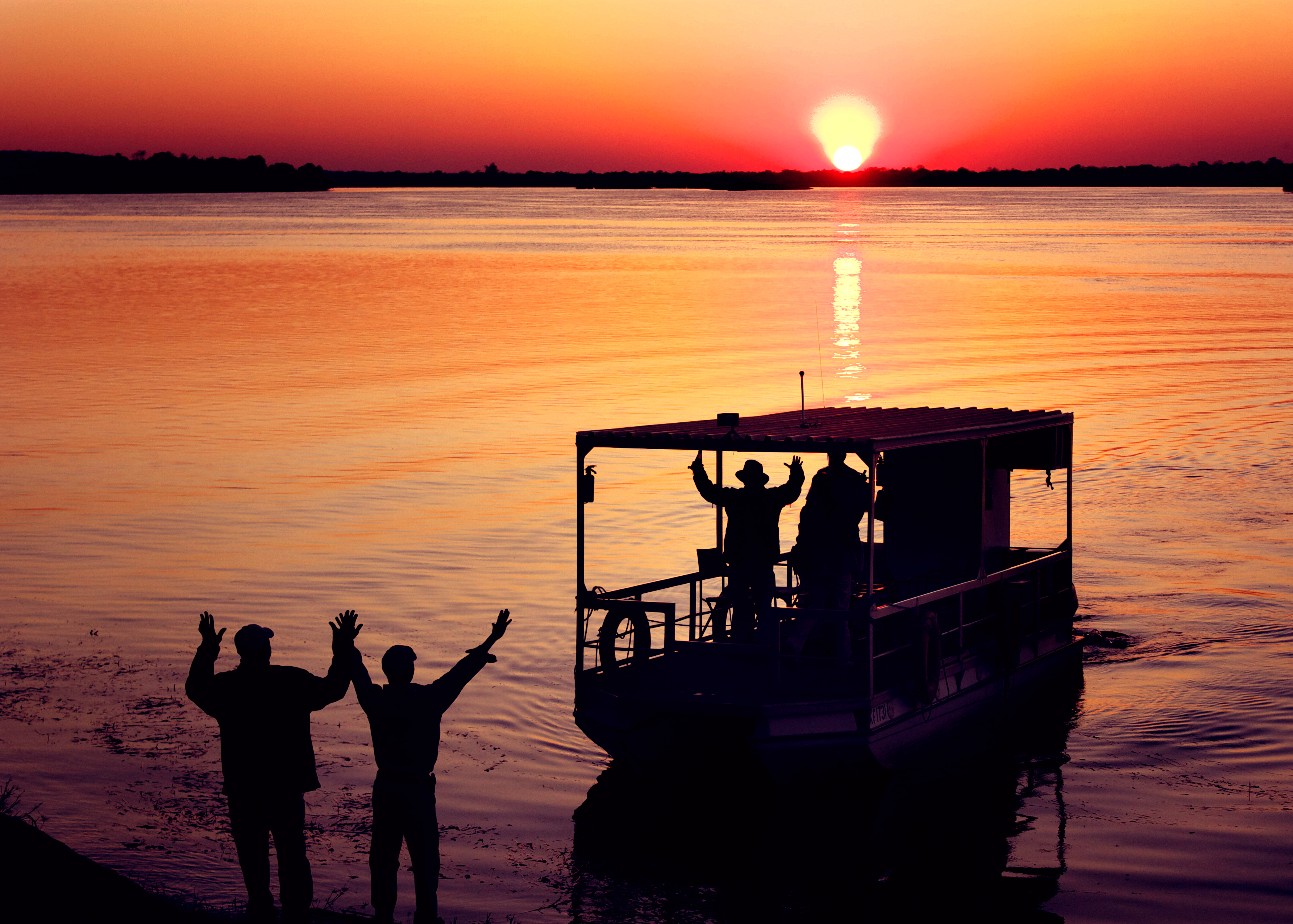 An evening sundowner cruise on the Zambezi River