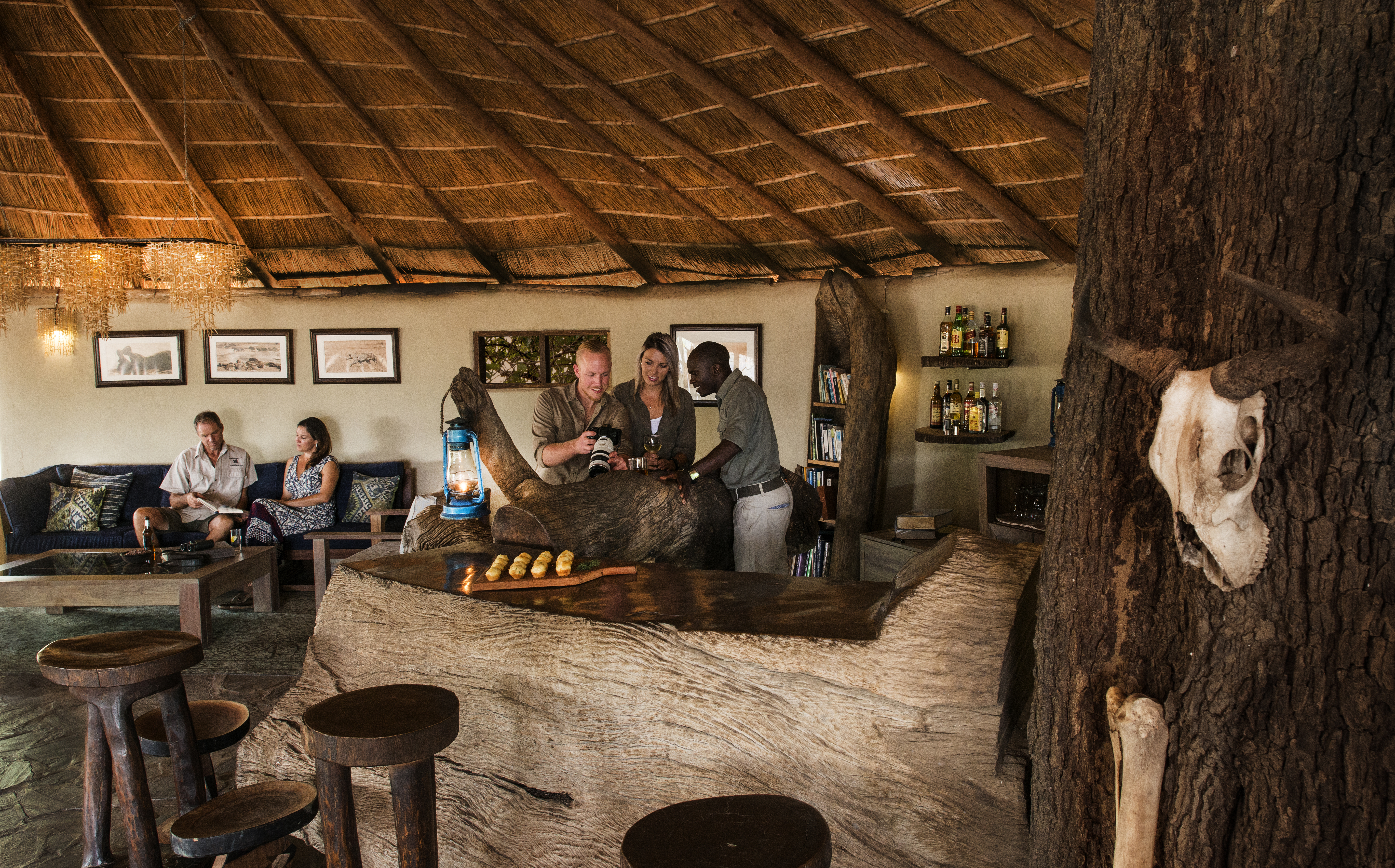 Each chalet at Kaingo has its own private deck overhanging the bank of the Luangwa River