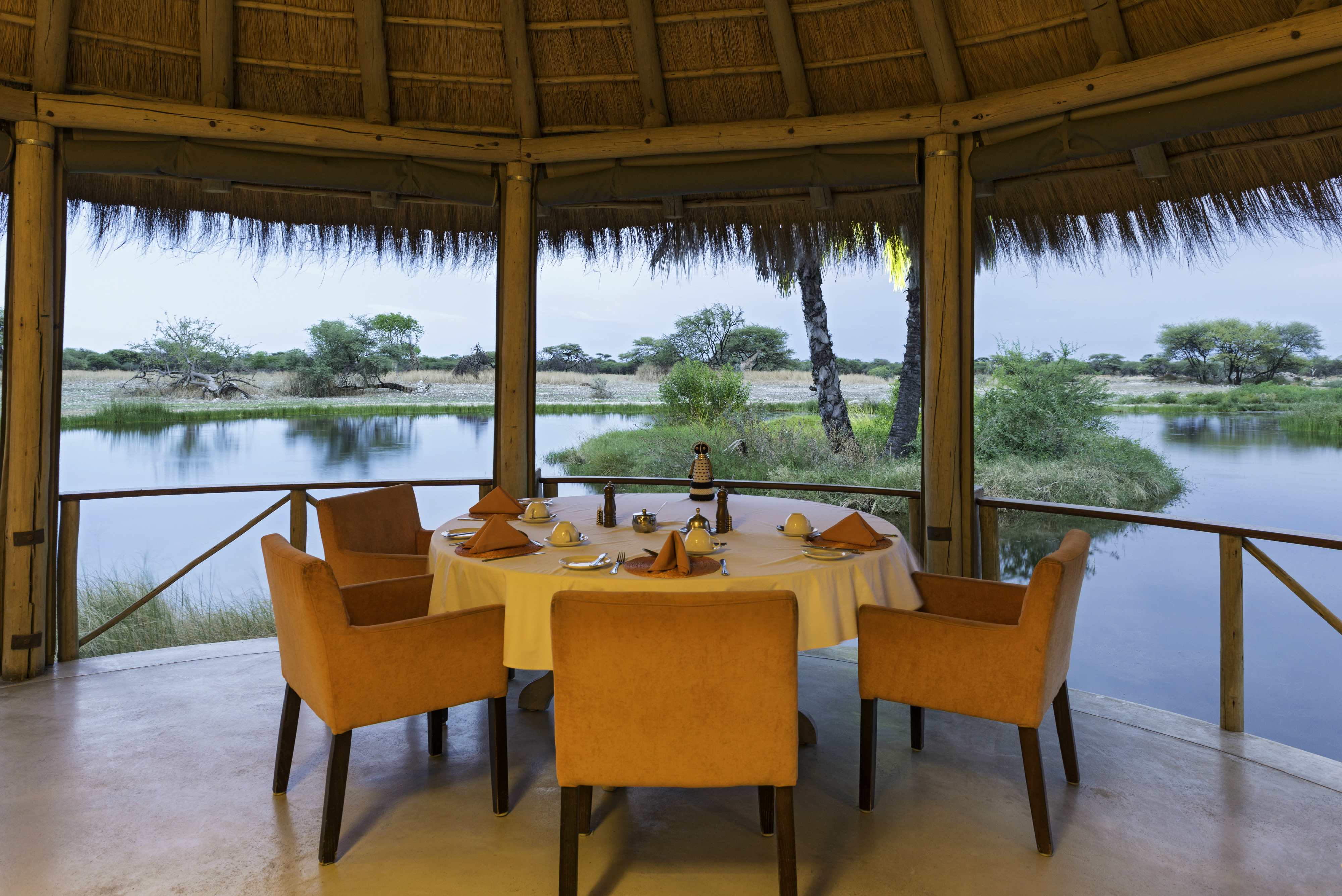 Dining at Onguma Bush Camp overlooking the waterhole