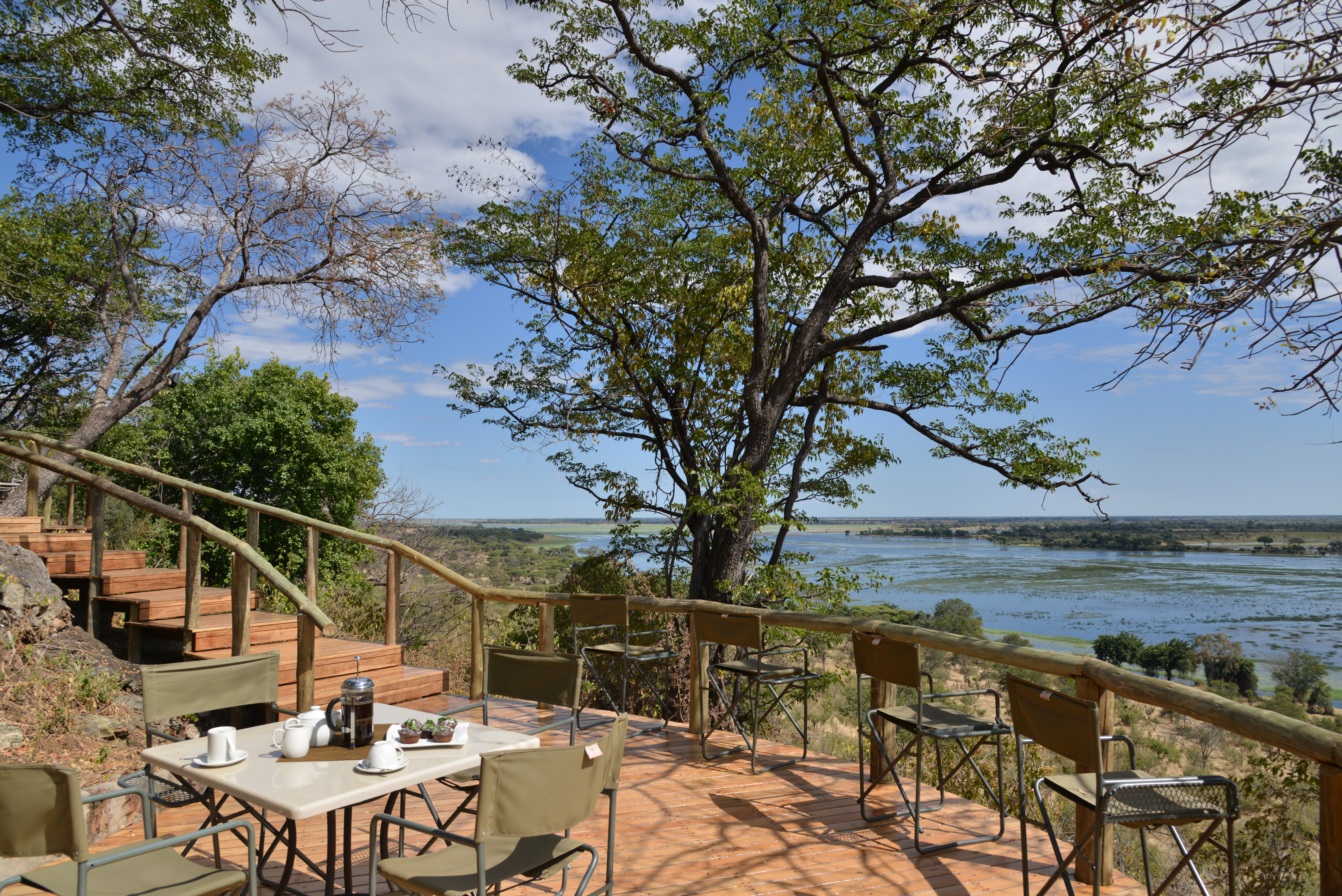 Staggered down the escarpment are decks to relax and enjoy the endless vistas across the Caprivi Strip.