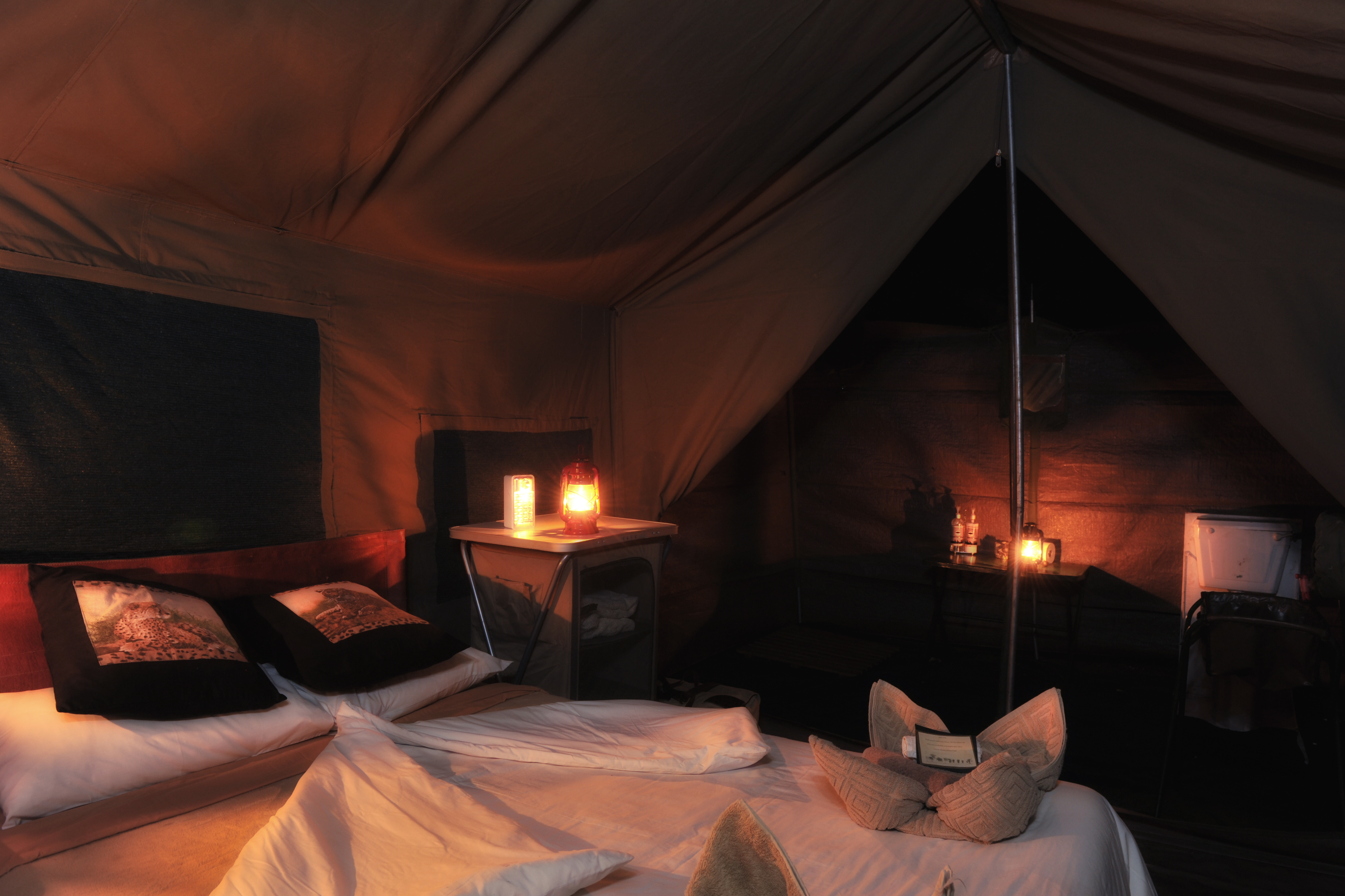 Hot water bucket showers are provided