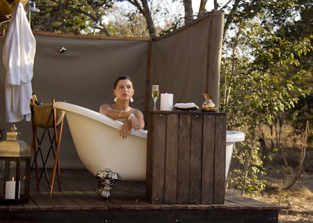 Luxurious outside bath in honeymoon suite
