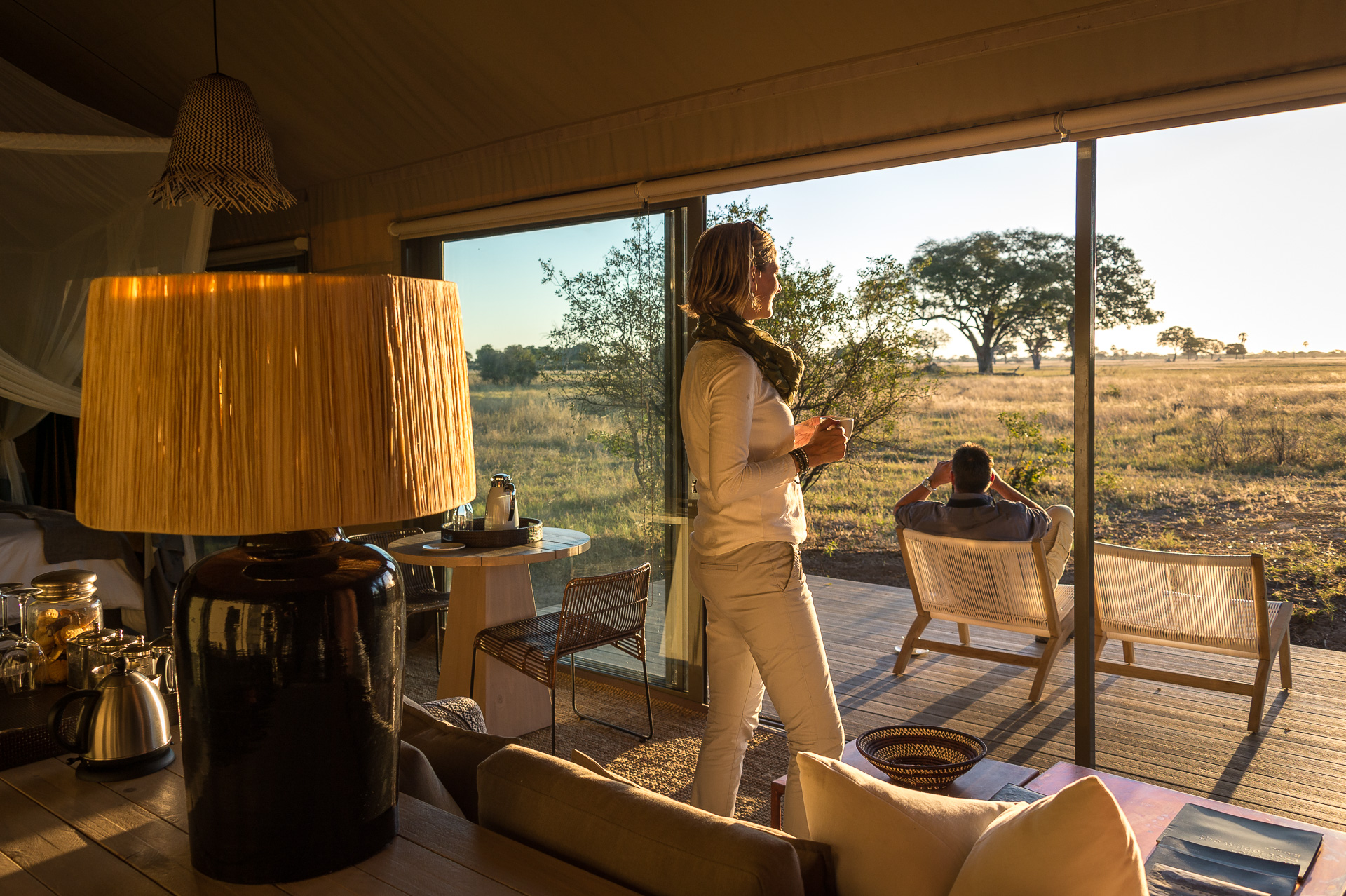 A spacious guest tent with wide open views