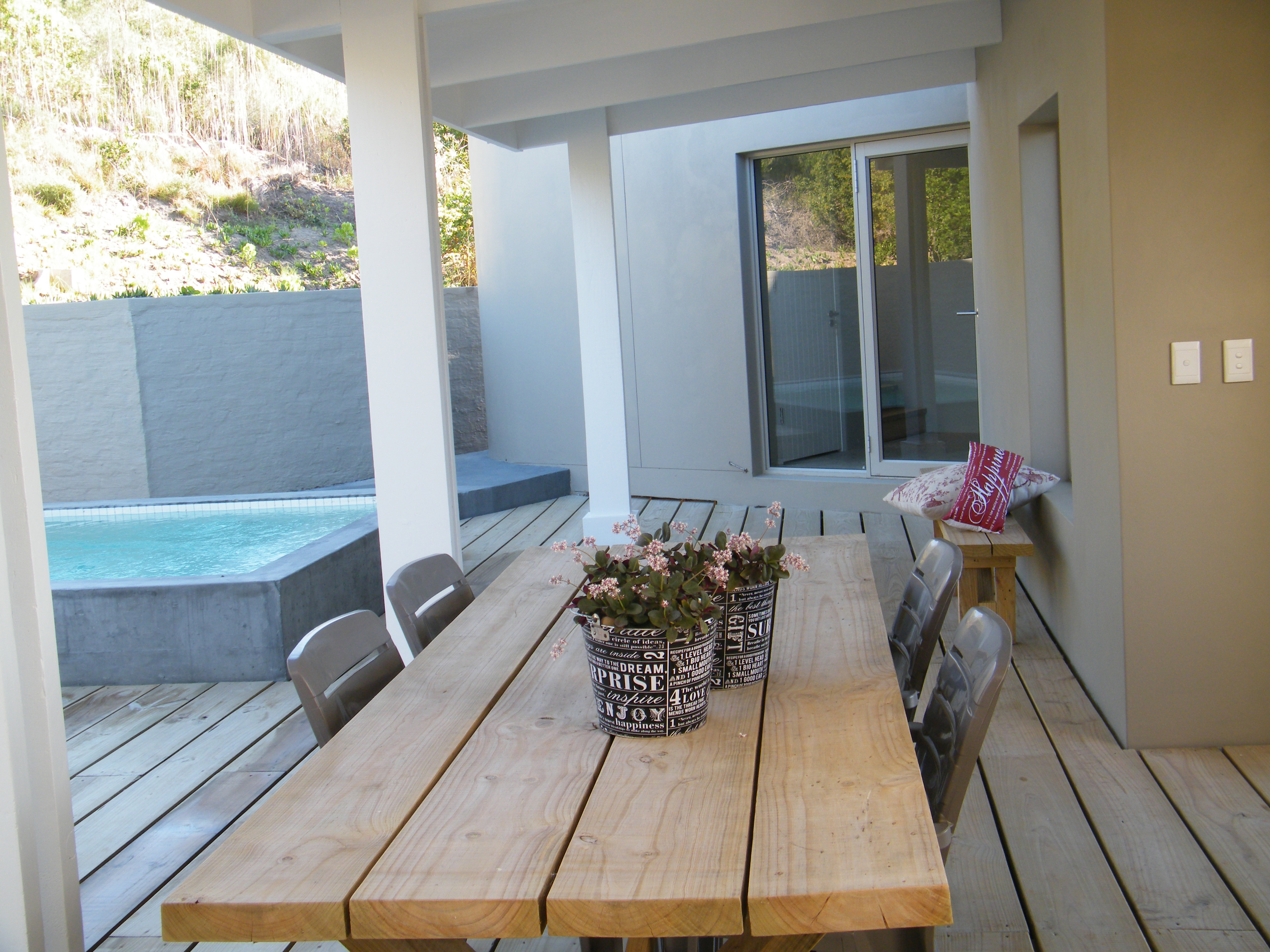 Pool and deck are interlinking two units