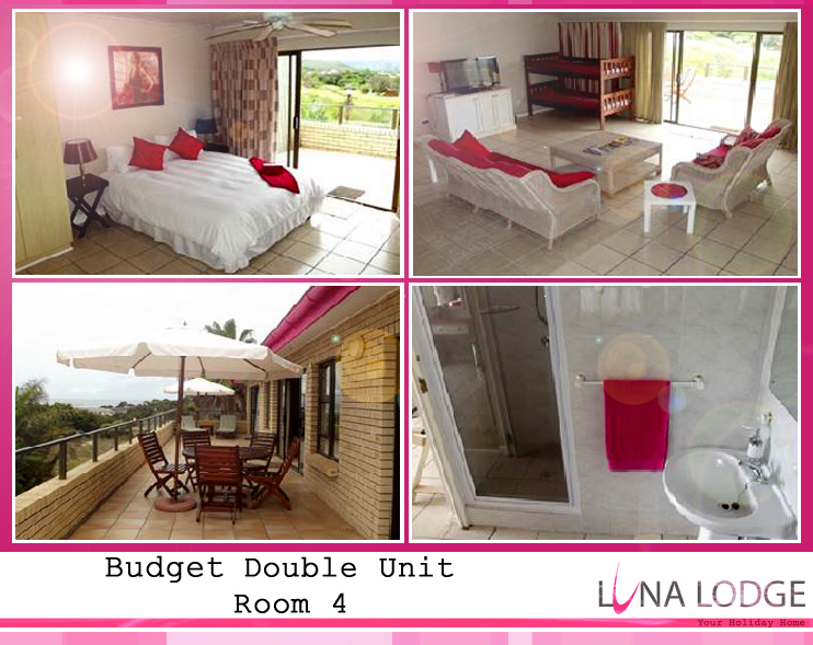 — Shared second floor balcony with sea and mountain views.   — Standard double bed – sleeps 2 adults.   — En suite bath and shower.   — Secure parking in front of unit.