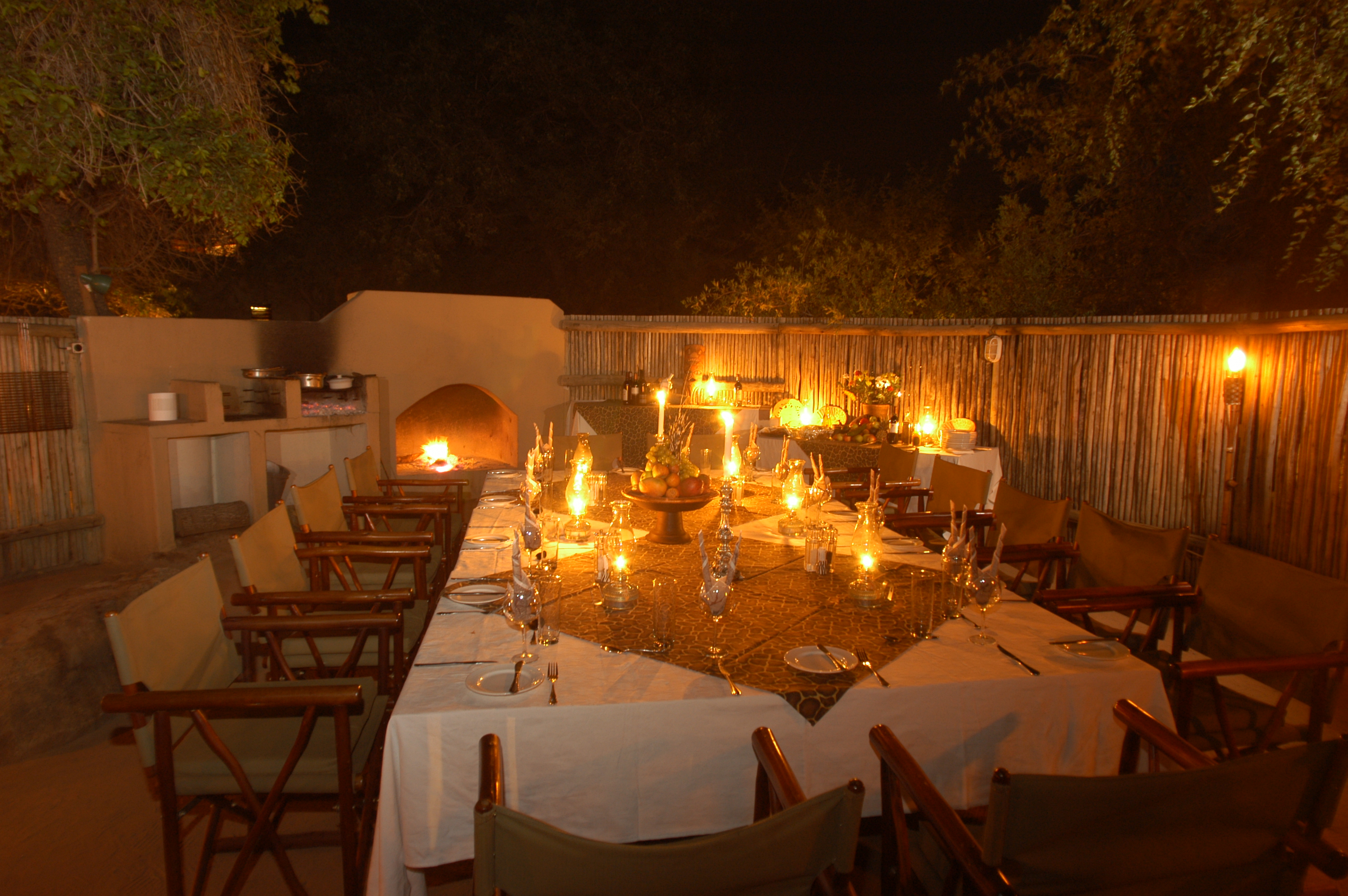 At night dinner in the Boma under the stary African sky.