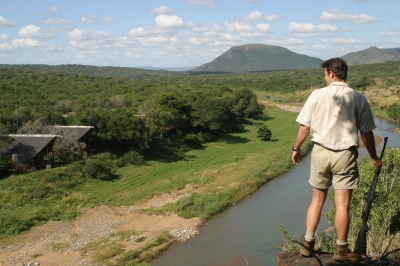 View from across the river of the lodge 