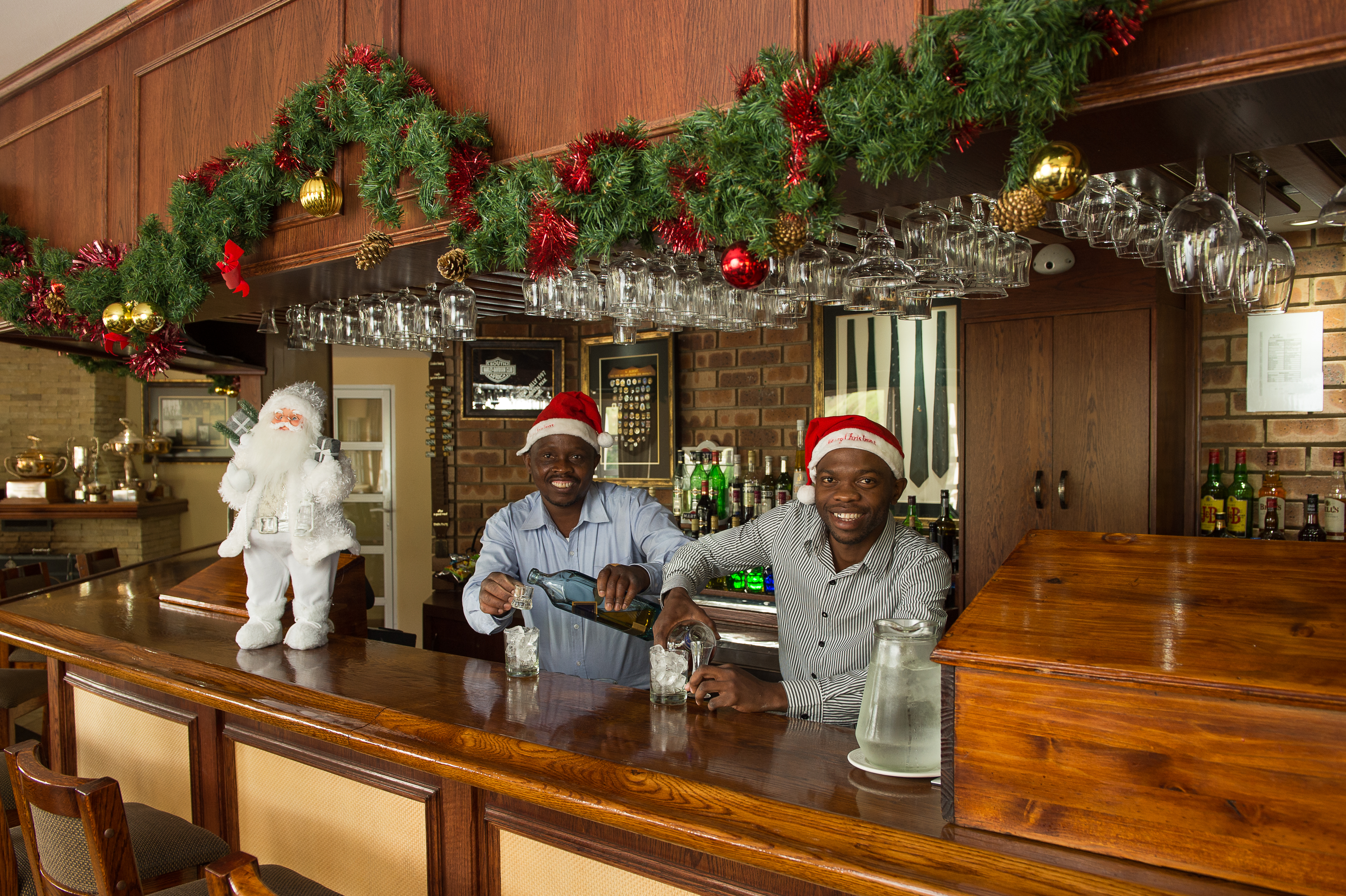The Barmen feeling the Christmas Spirit at Cathedral Peak Hotel