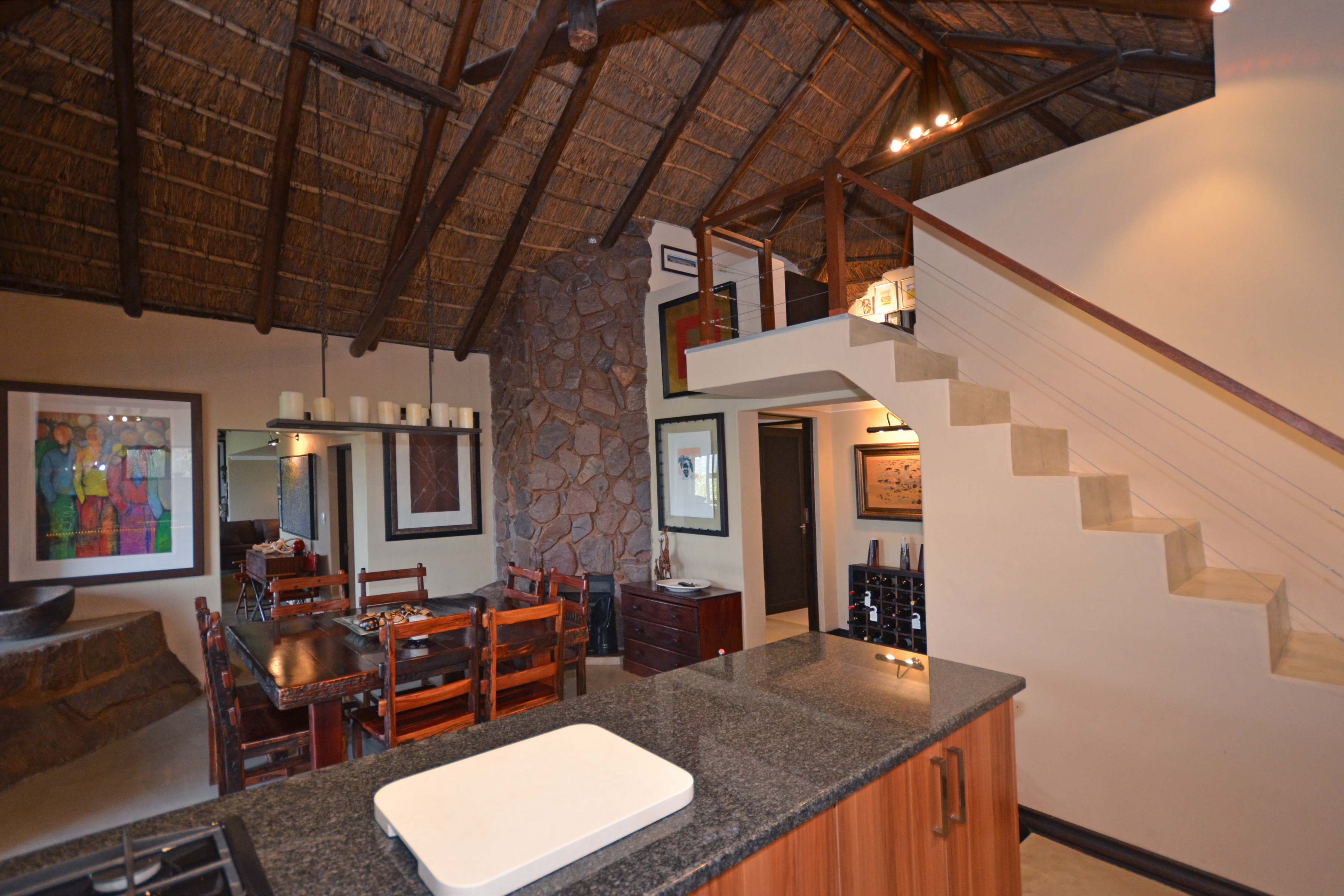 View from kitchen of dining room and stairs to study 