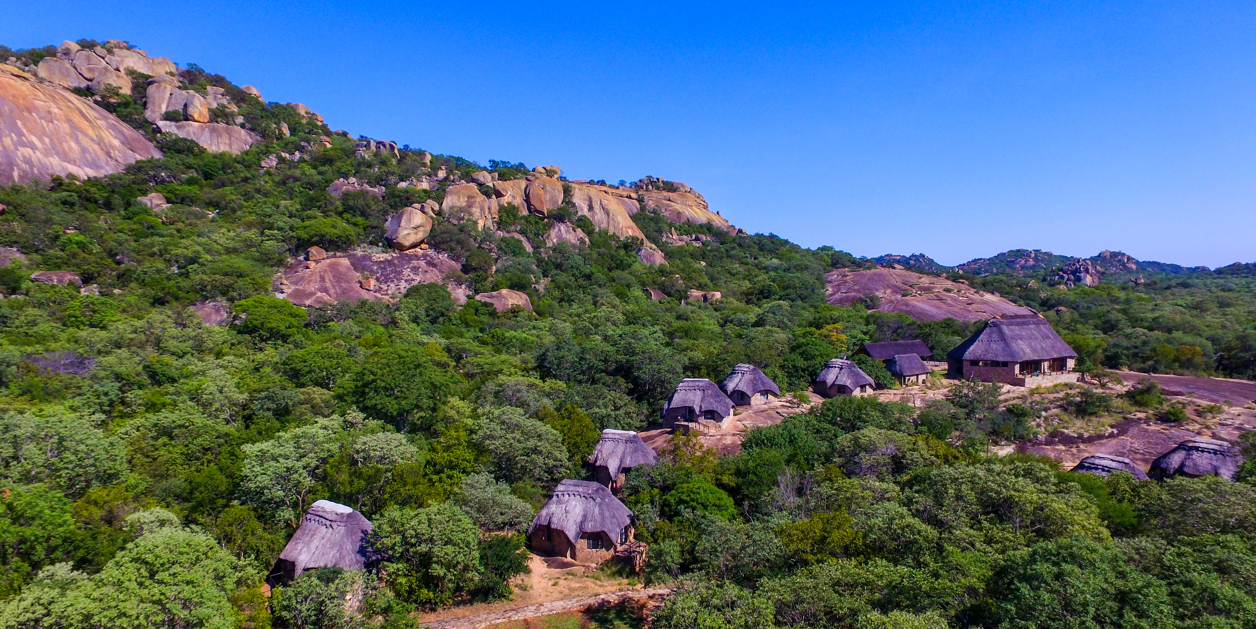 Chalets are spread over the grantie hills on the property.