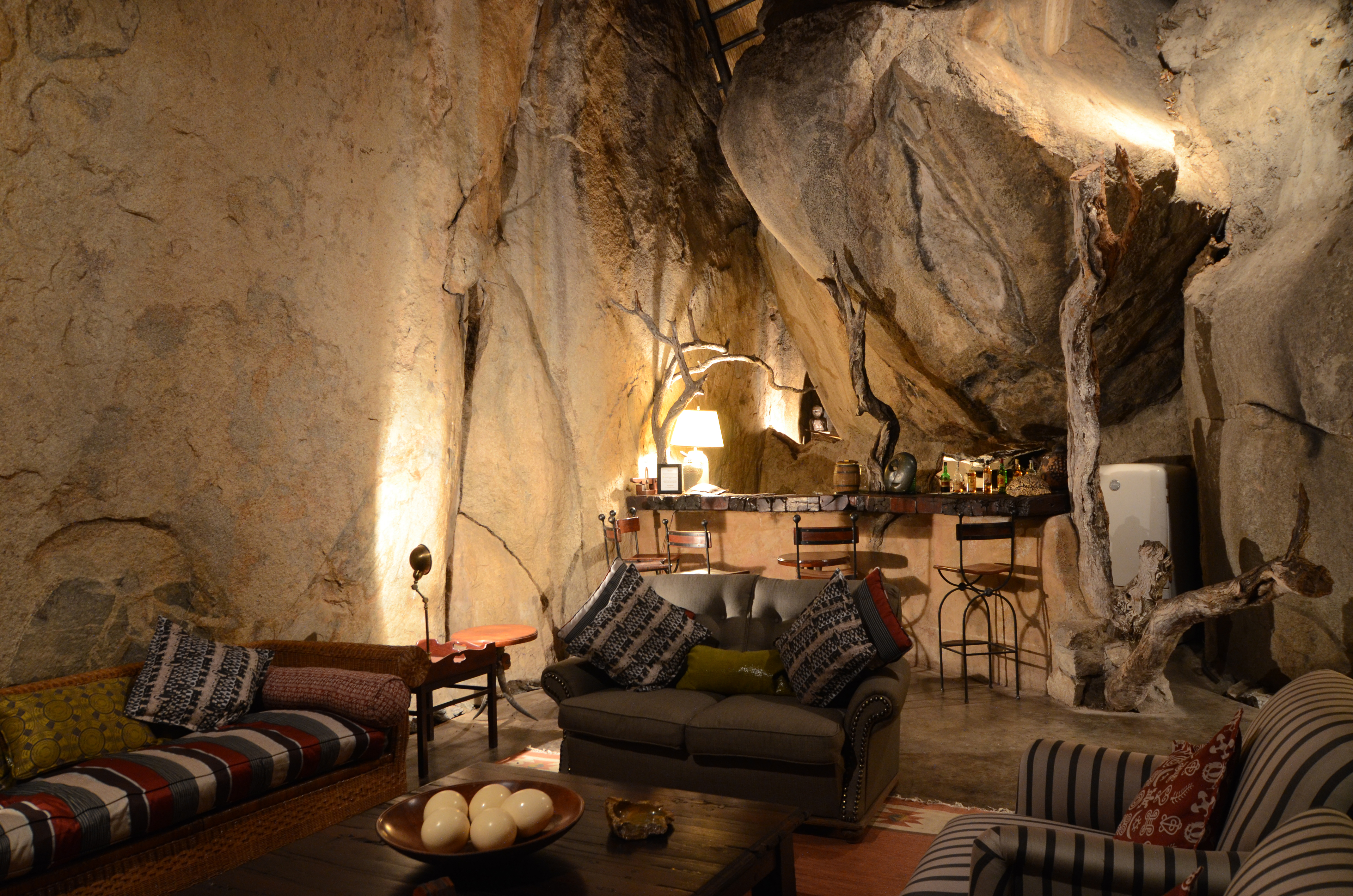 Beautiful bar and lounge area built into the natural caves in Matopos
