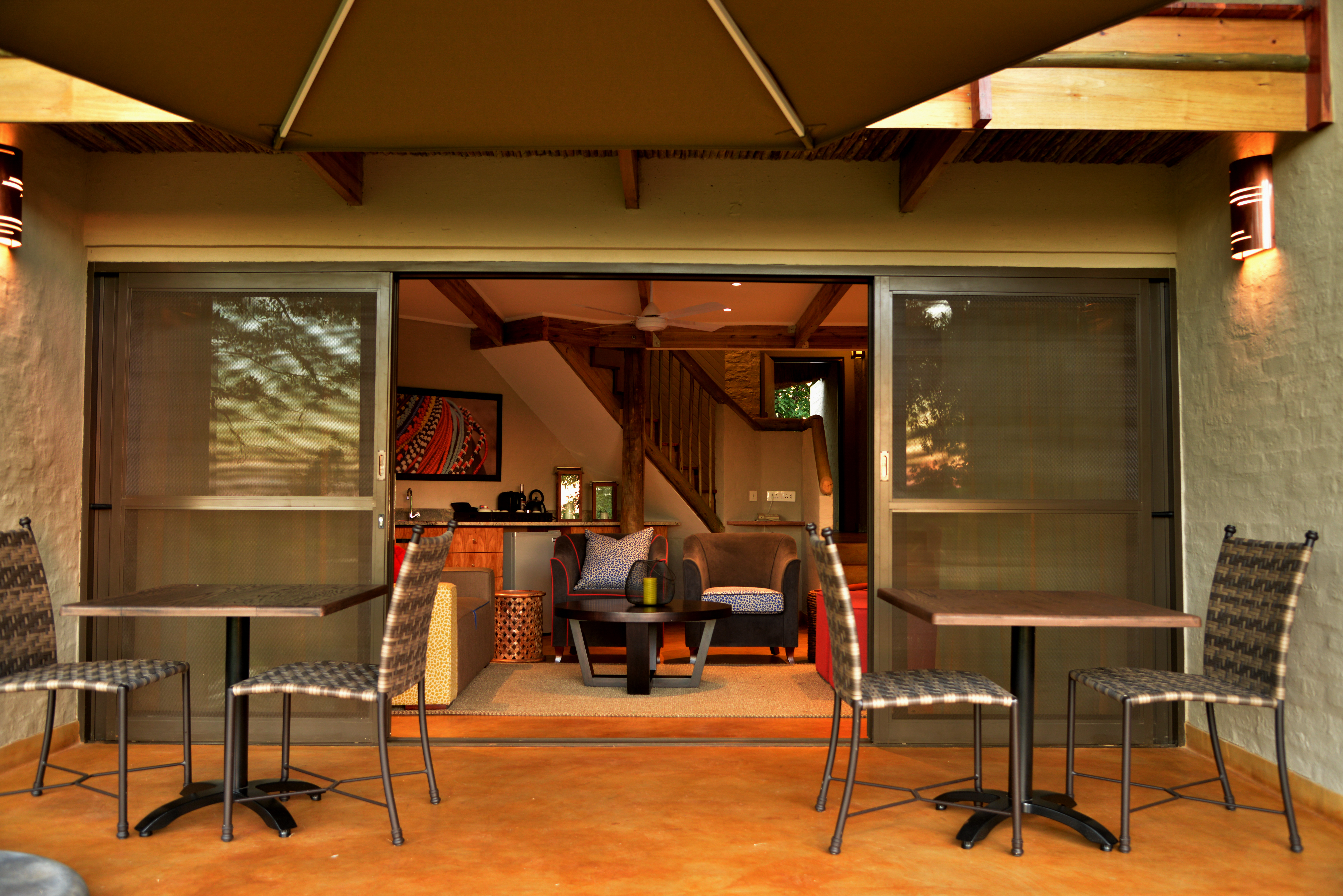 Enjoy the private patio area complete with table, chairs and parasol with sufficient seating for six 