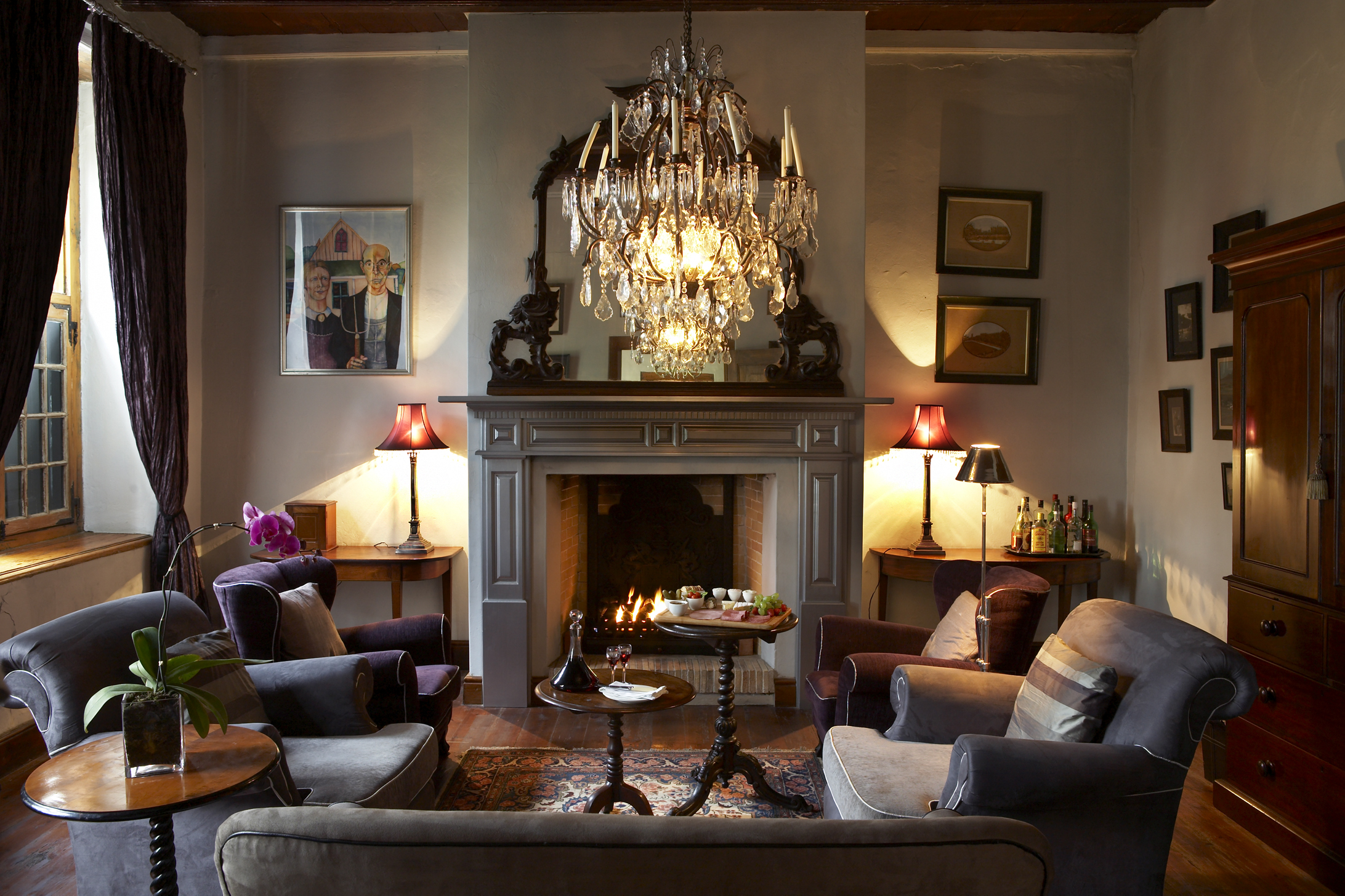 The Lounge offers a fireplace, comfortable couches and an honesty bar with a fine single malt collection. 