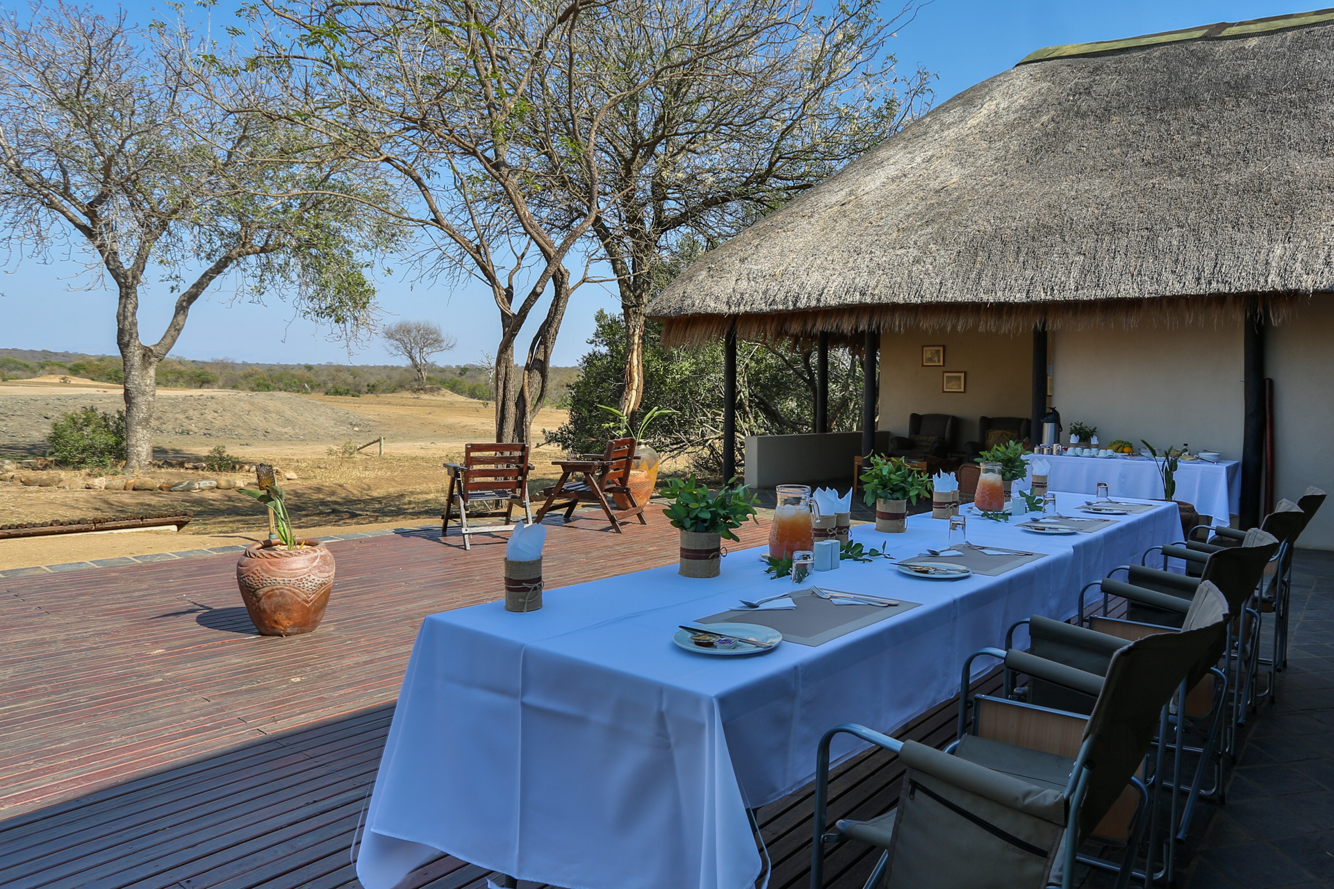 Breakfast setup overlooking waterhole 