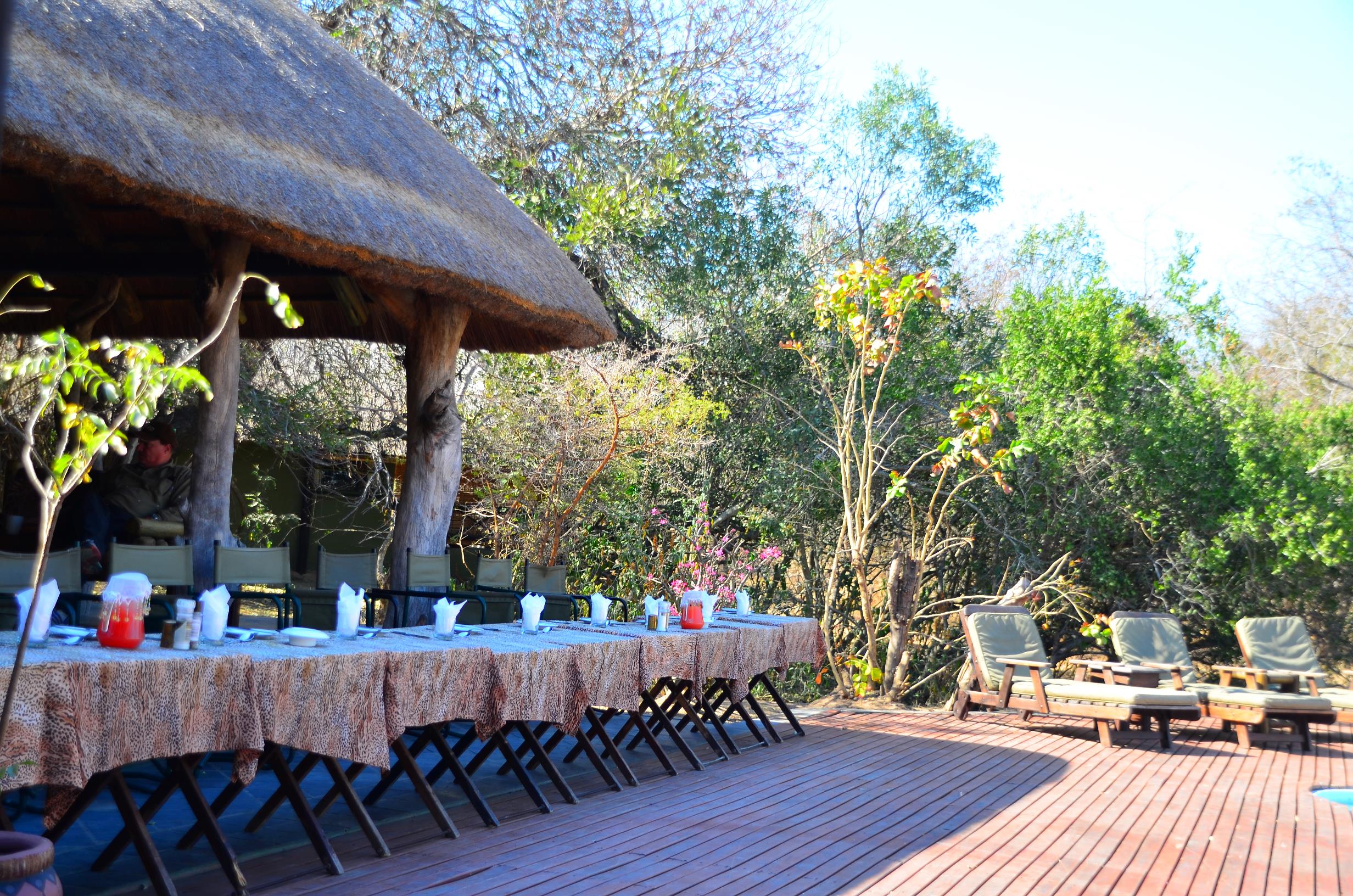Breakfast setup on pool deck 