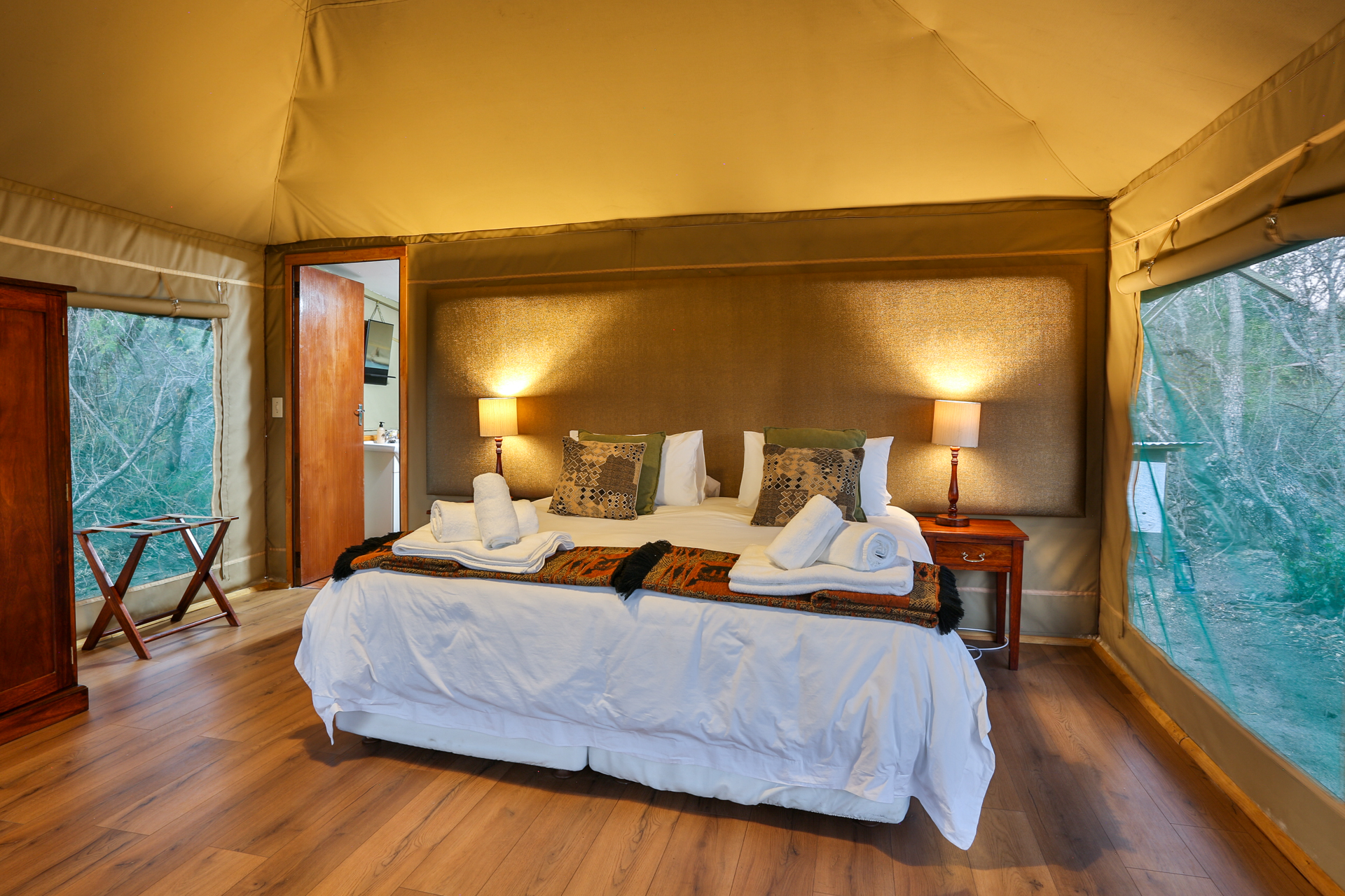 Safari Tent interior double setup 