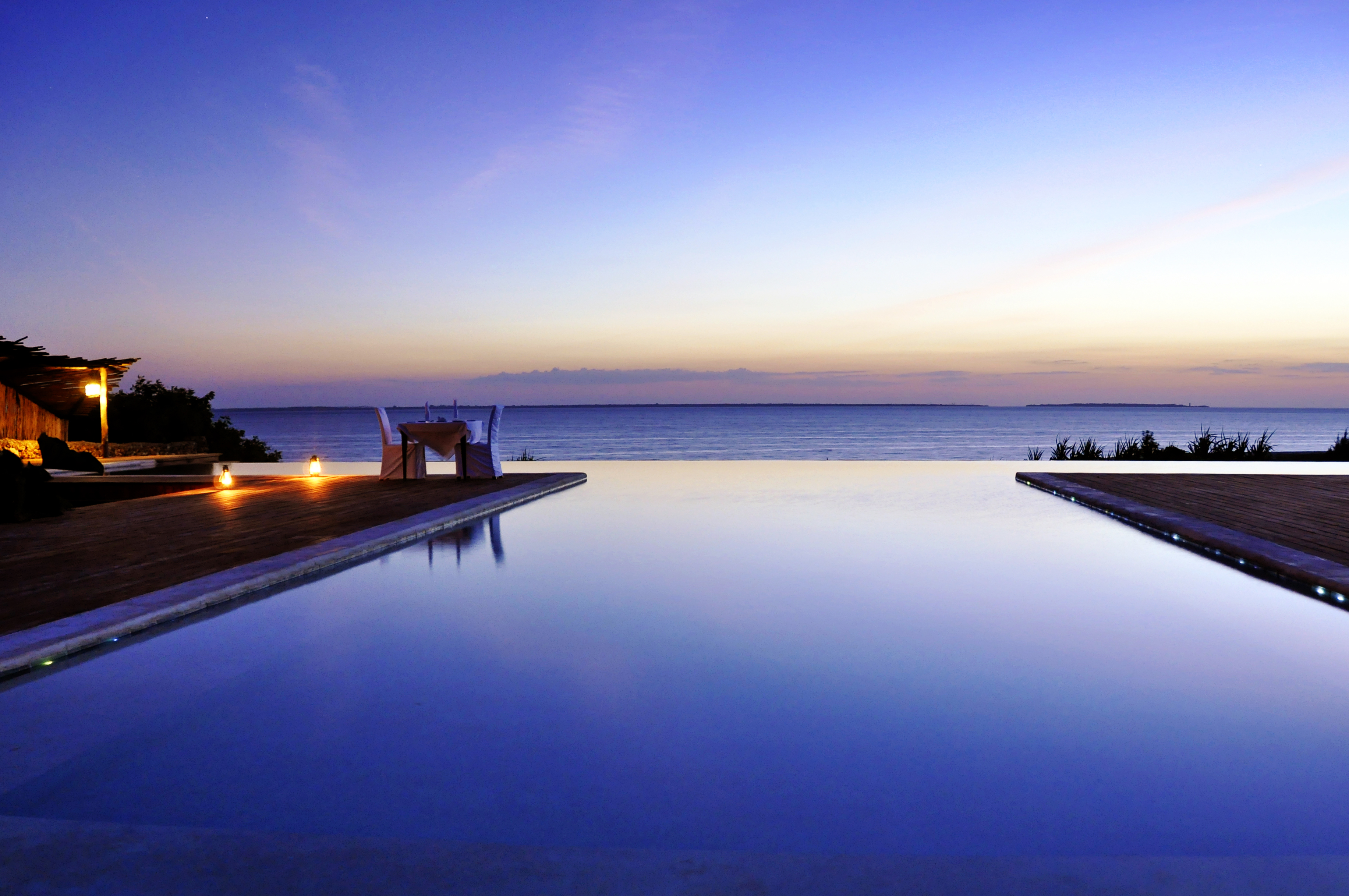 Picturesque infinity pool at dusk