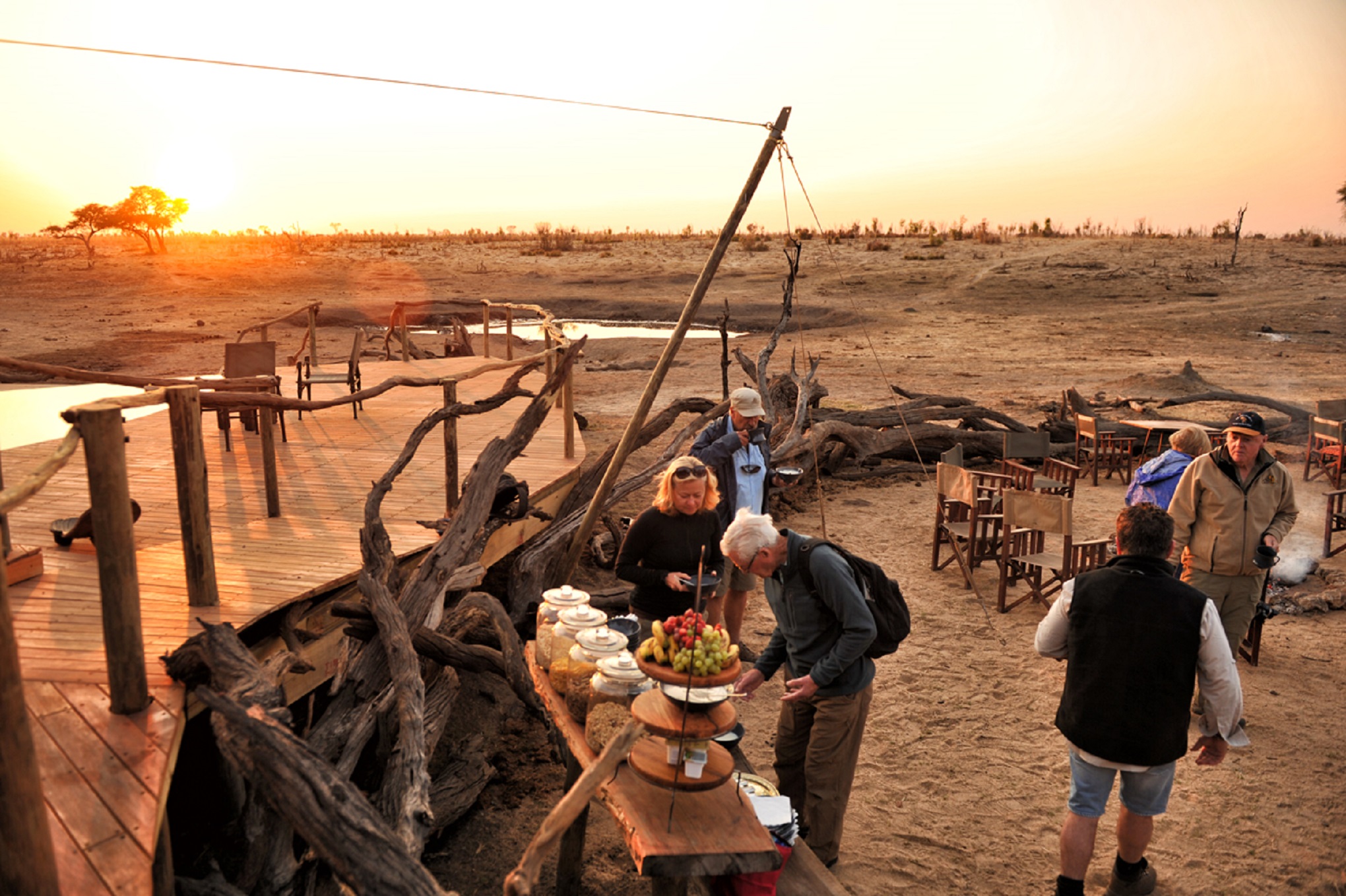 Drinks and dinner at camp