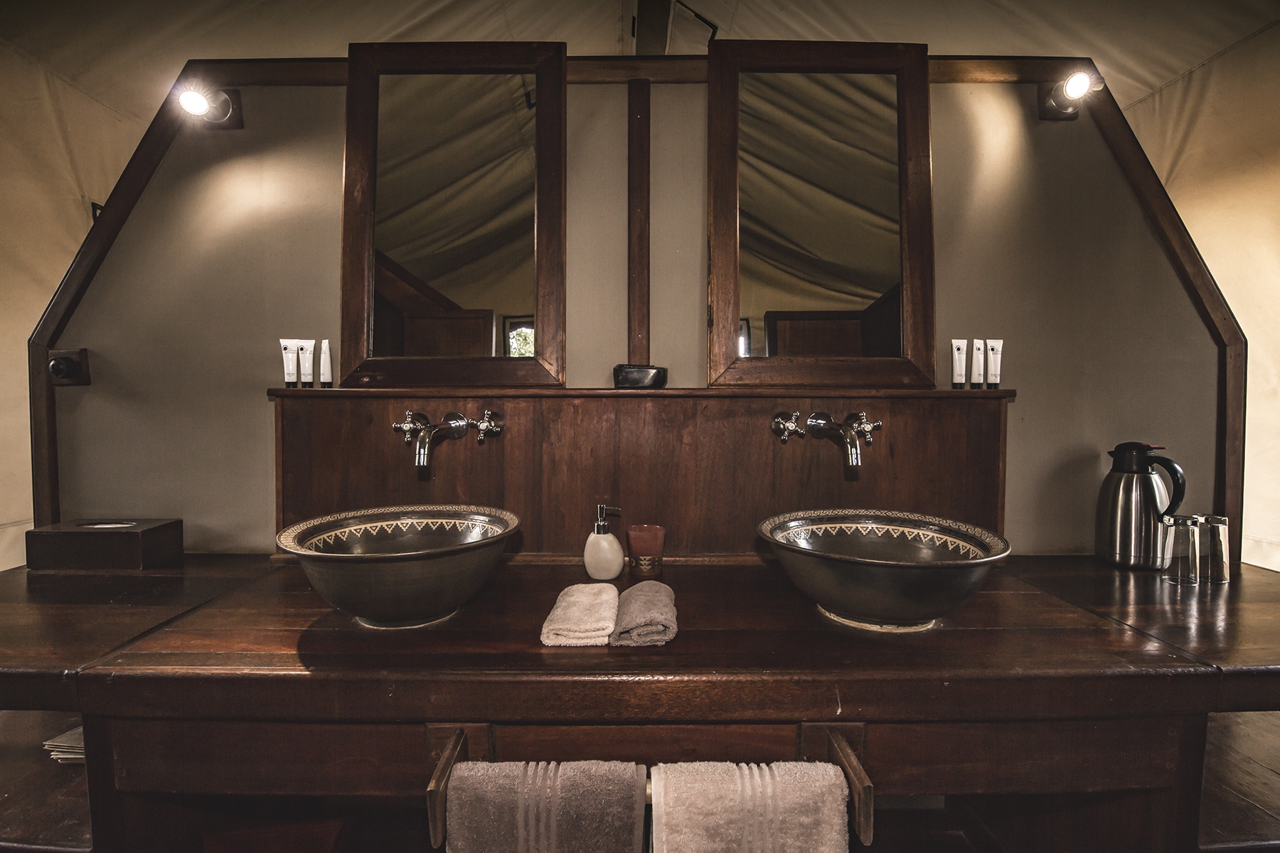 Twin vanity in the guest tents