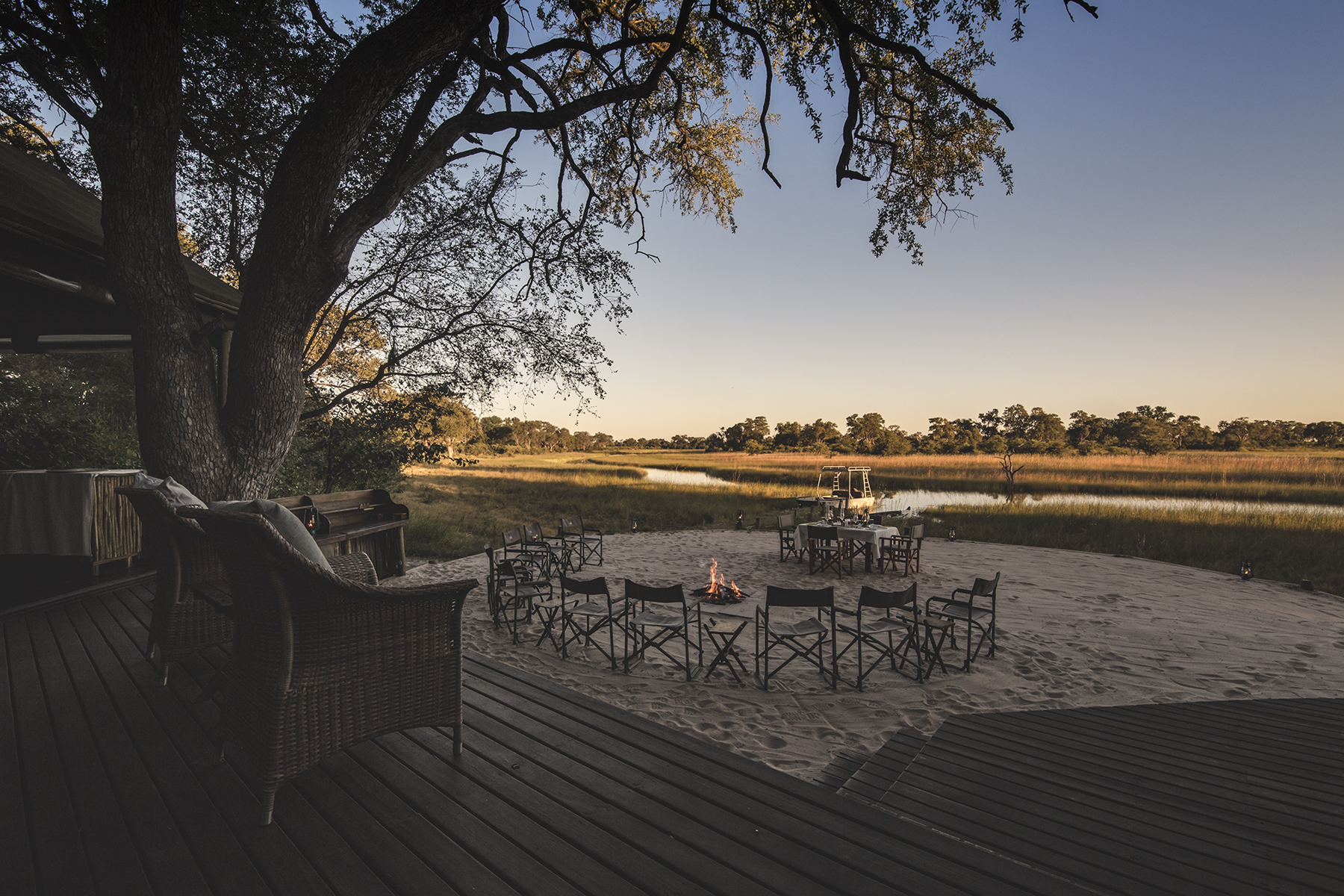 View from the Mess Tent overlooking the fire-pit and the Spillway