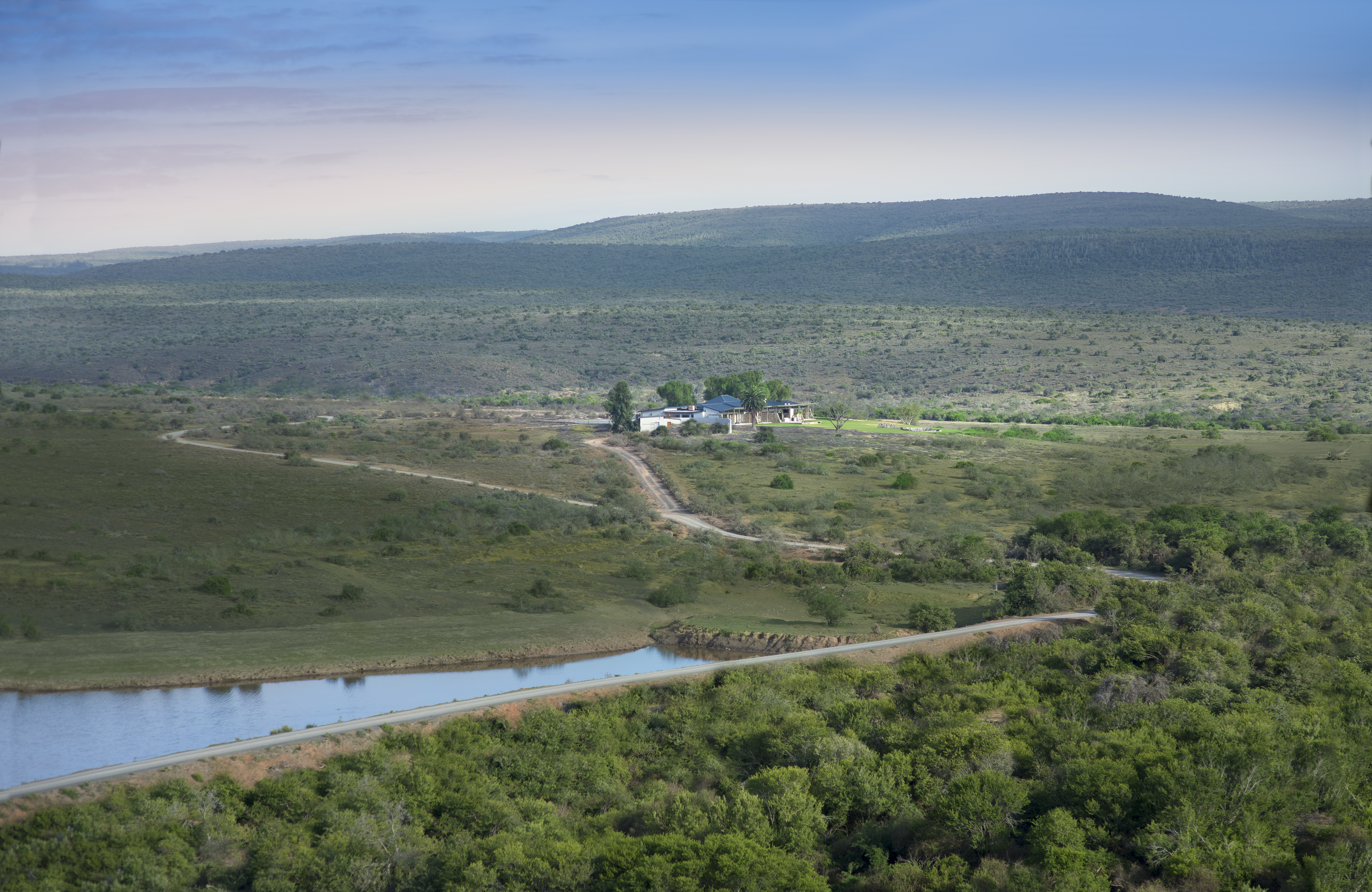 Tucked between the Great Fish River on one side and a large dam on the other, ensuring a constant stream of wildlife wandering by