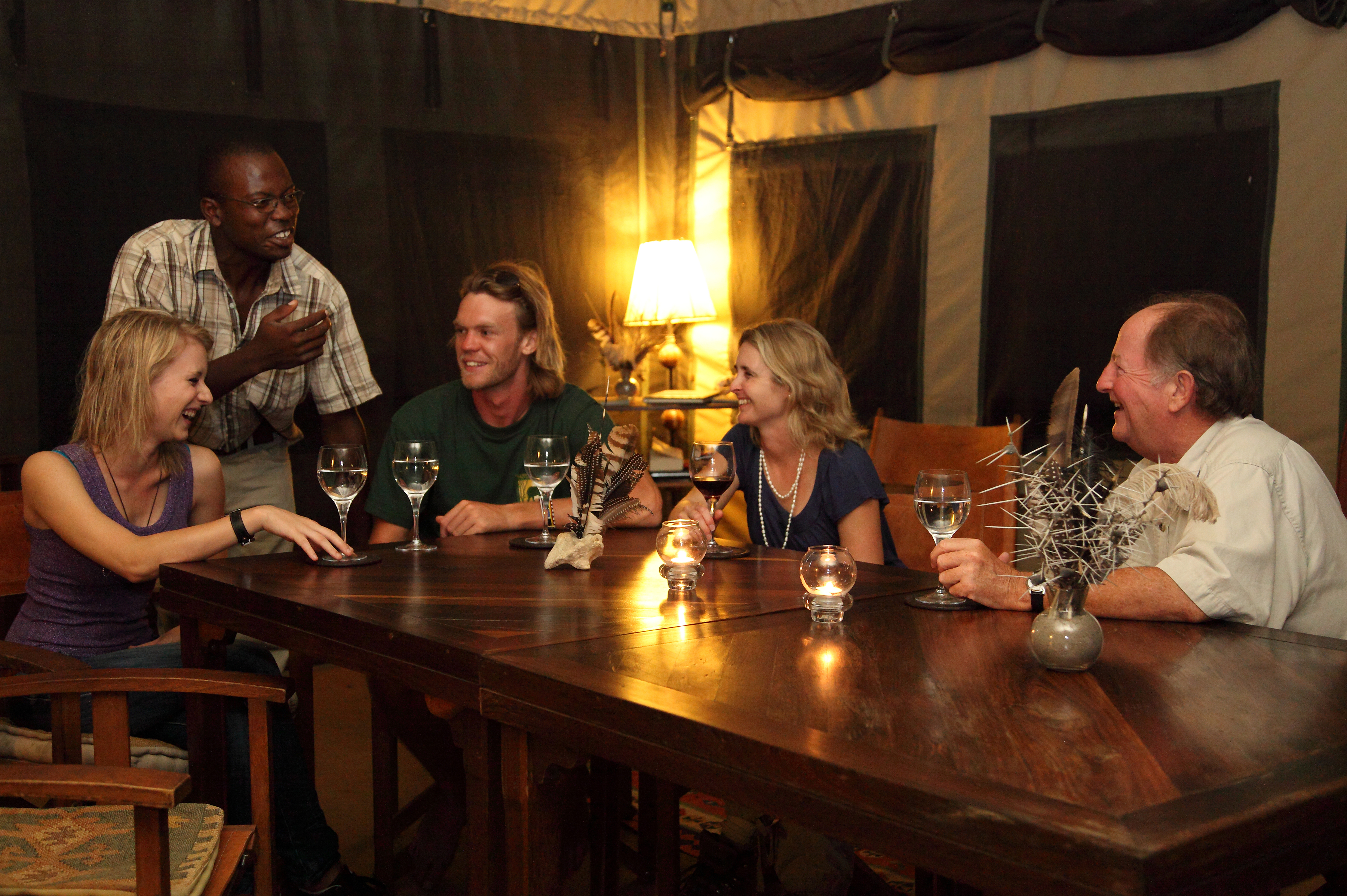 Enjoying a Drink in the Camp Mess after Dinner