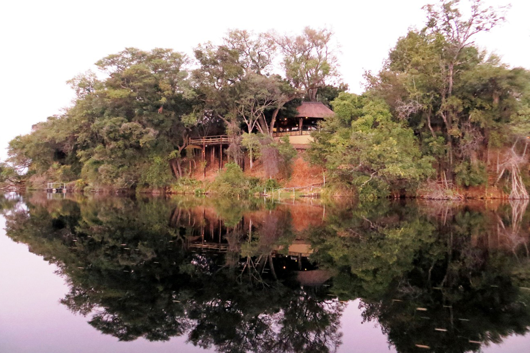  A wide view of the lodge from the river