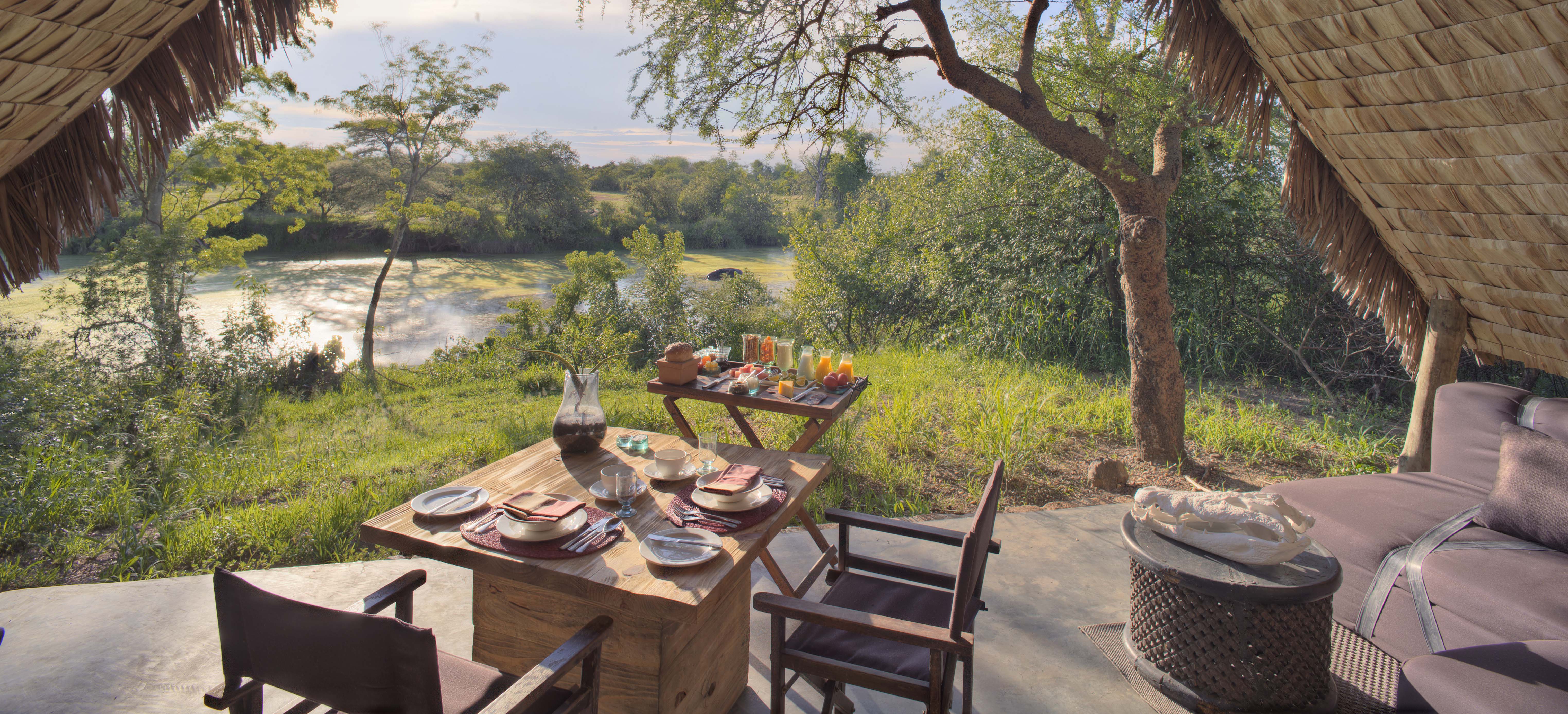 All ten tented suites boast views of the river and its resident hippo