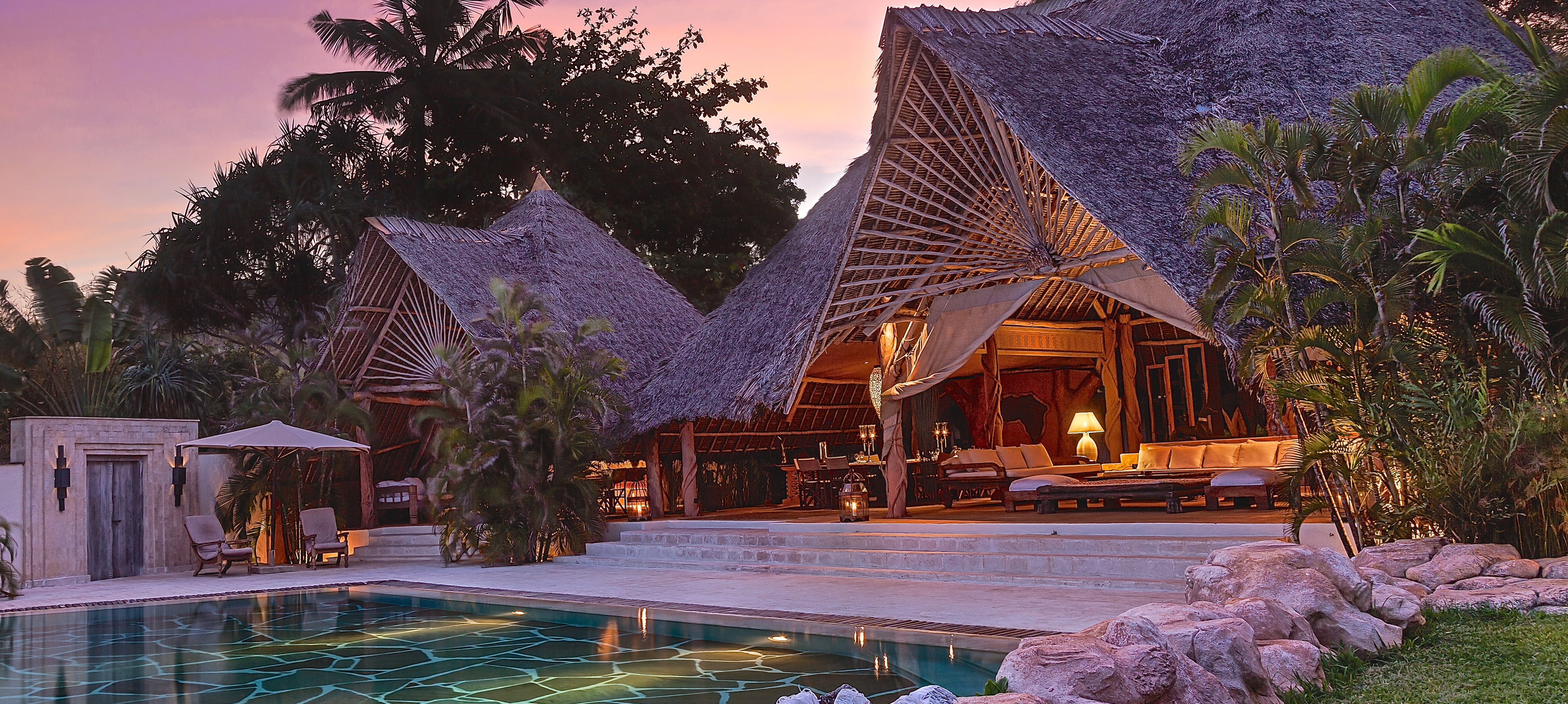 Garden villa at dusk 