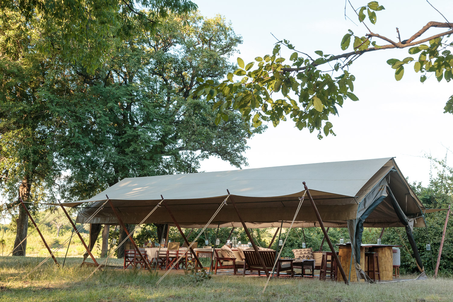 Classic Swahili-style mess tent housing dining, lounge and bar